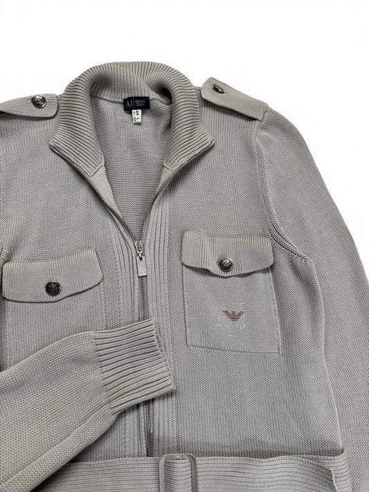 00s Armani Belted Knit Jacket Grau Silber 44/L