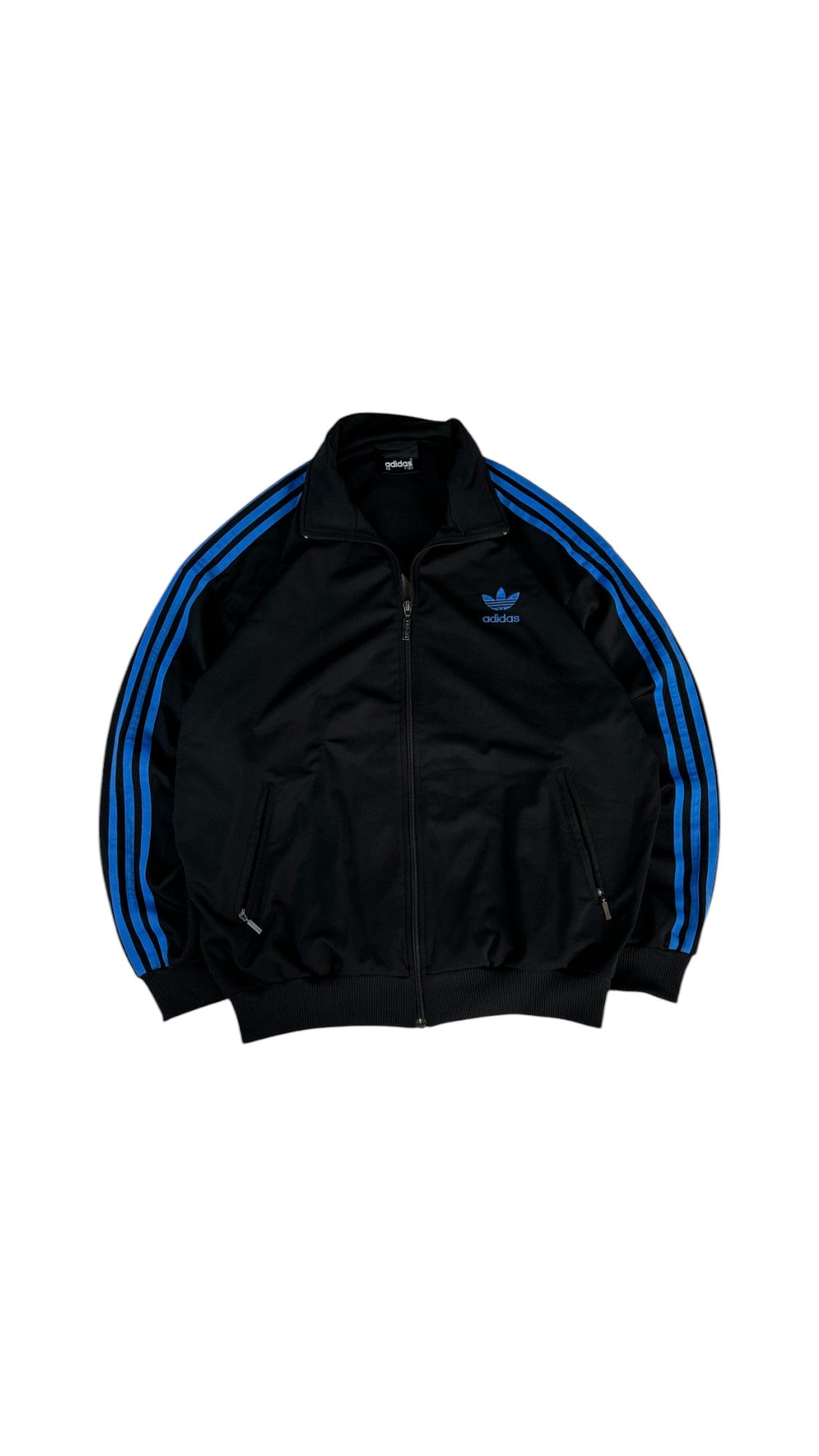 Vintage Adidas Sportjacke 90s Firebird Big Trefoil Schwarz Blau D6 M-L