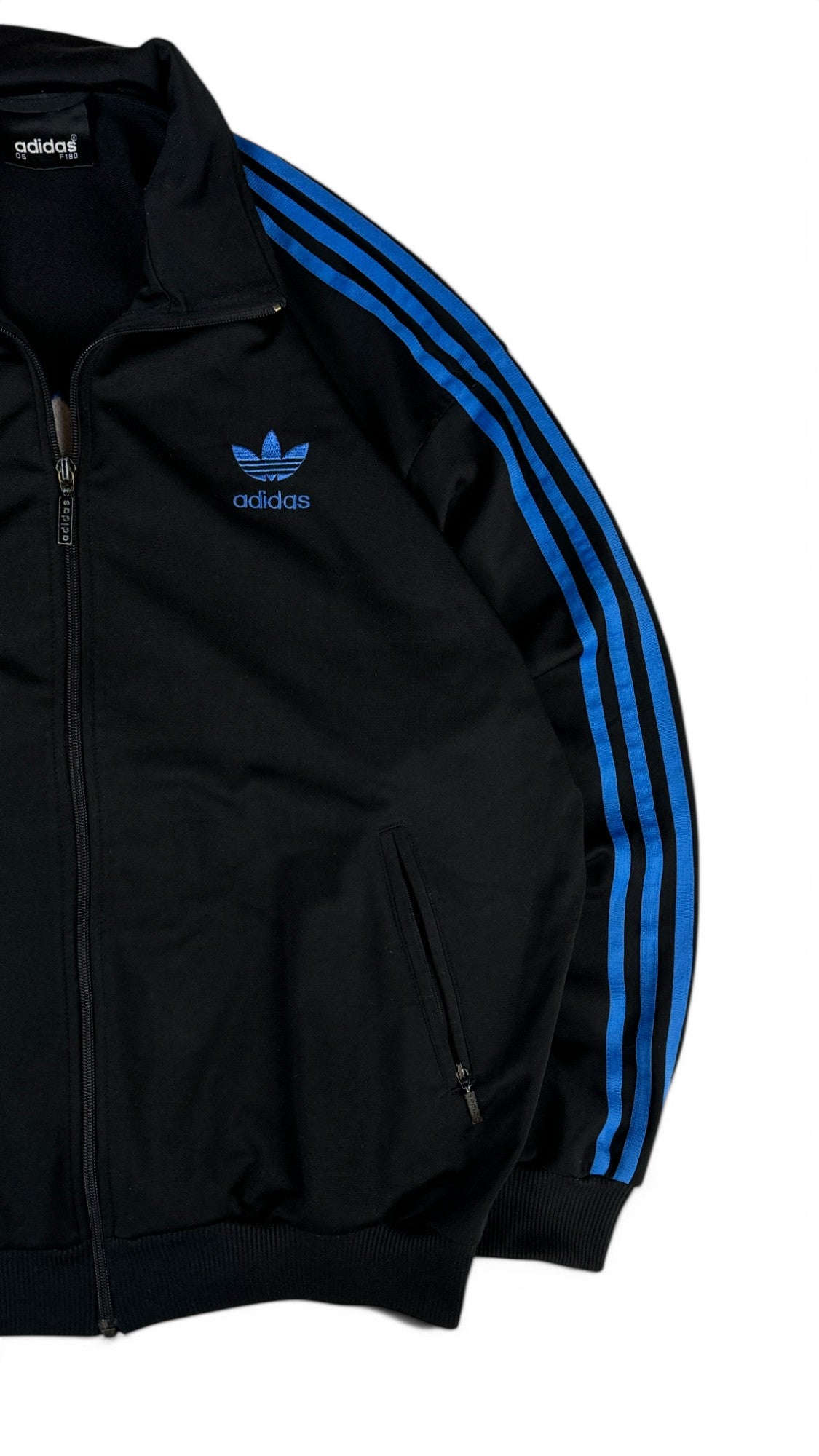 Vintage Adidas Sportjacke 90s Firebird Big Trefoil Schwarz Blau D6 M-L