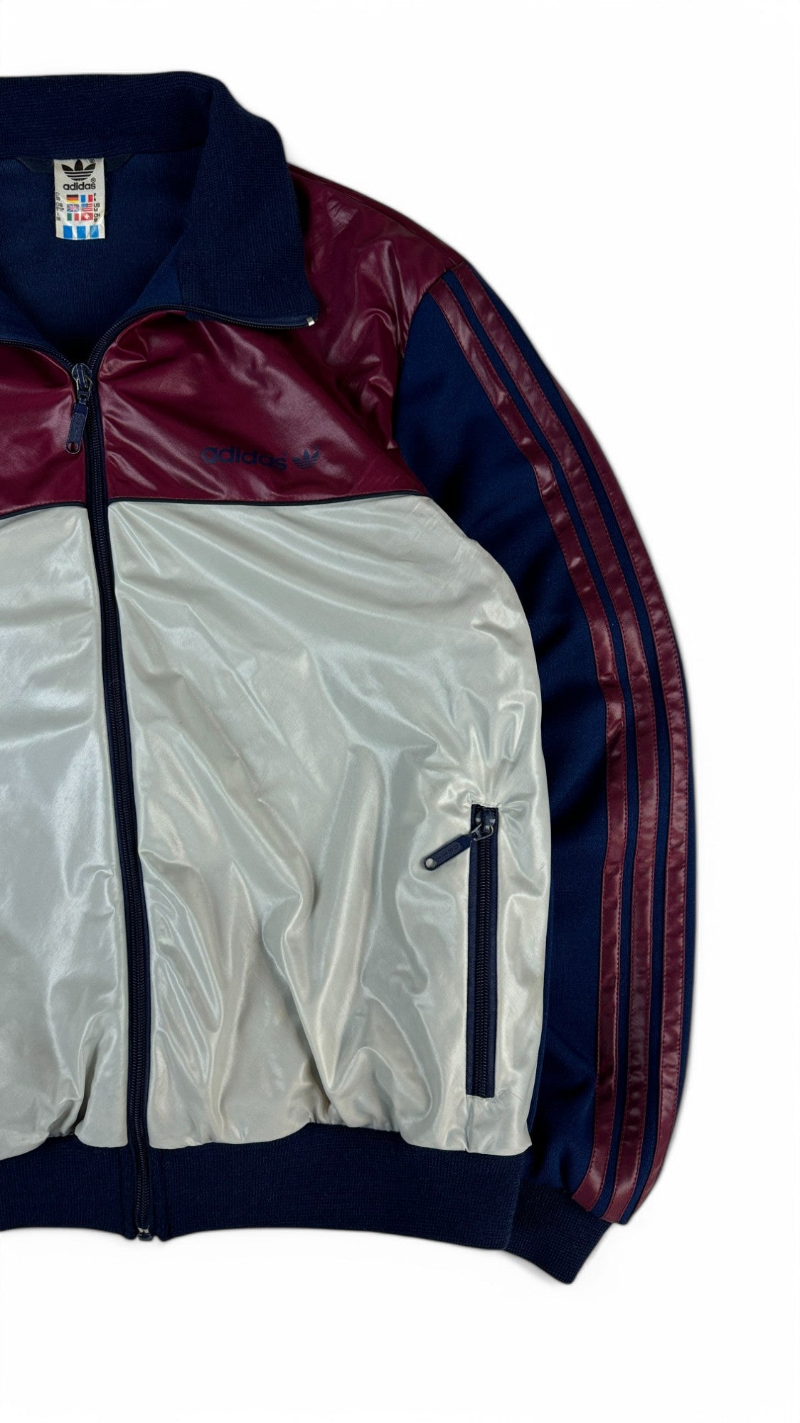 Rare! Vintage Adidas Sportjacke 80s Shiny/Glänzend Made In Finnland Weiß/Blau Rot 50 M