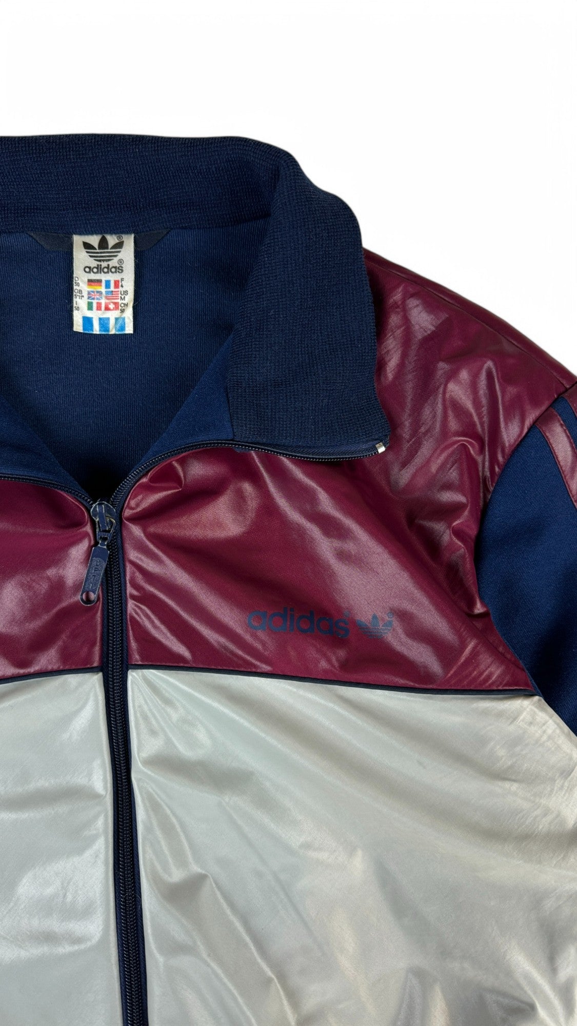 Rare! Vintage Adidas Sportjacke 80s Shiny/Glänzend Made In Finnland Weiß/Blau Rot 50 M