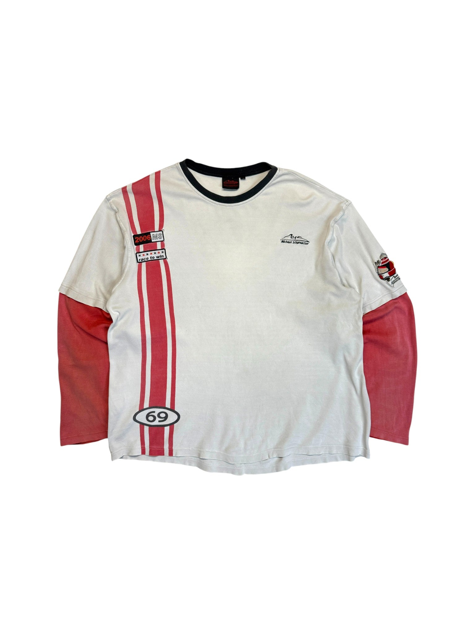 2006 Michael Schuhmacher Longsleeve "Race to win" Trashed Weiß Rot XL