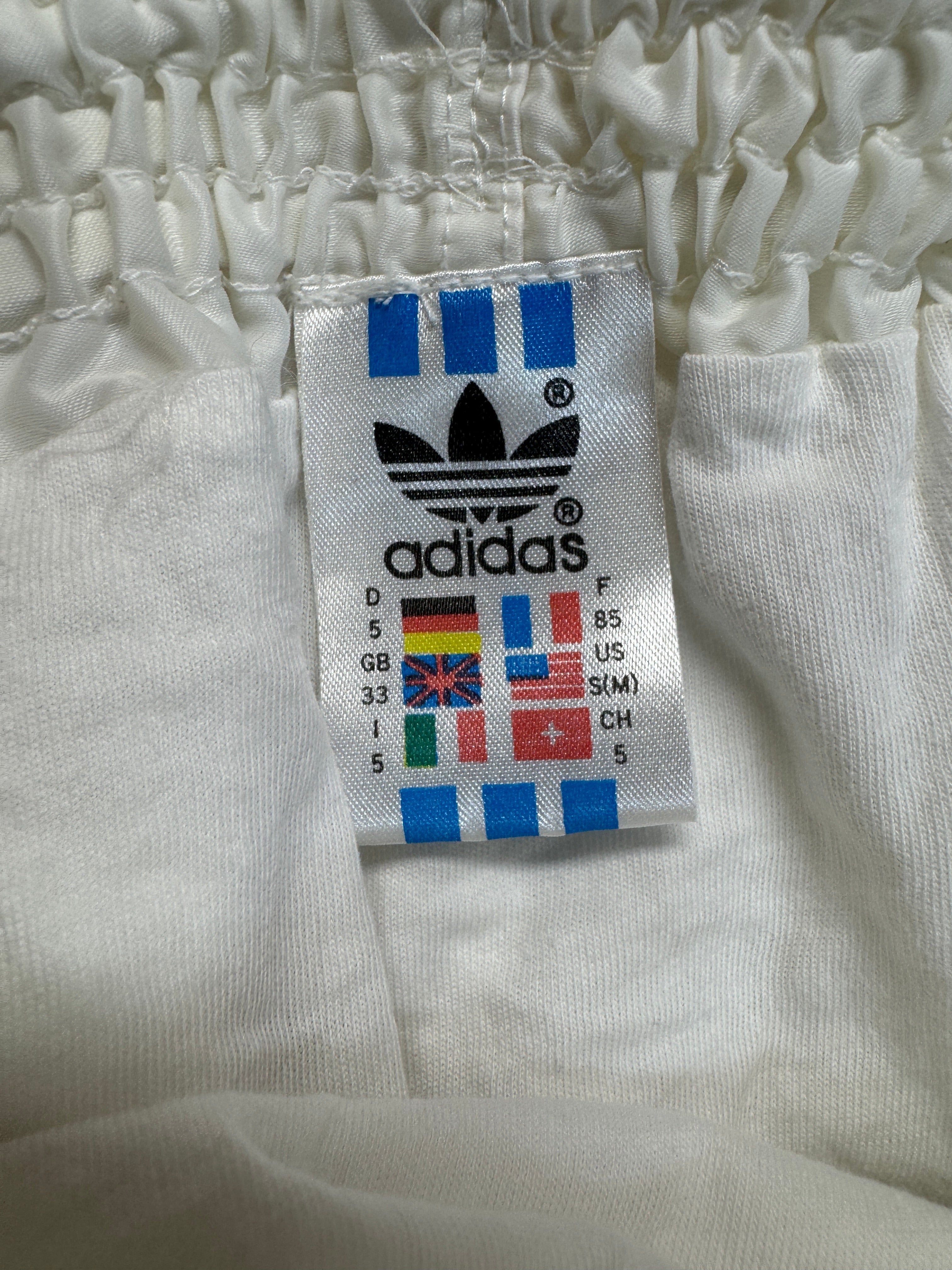 80s Adidas Shorts Nylon Glanz Sprinter Deadstock Weiß Blau - RareRags