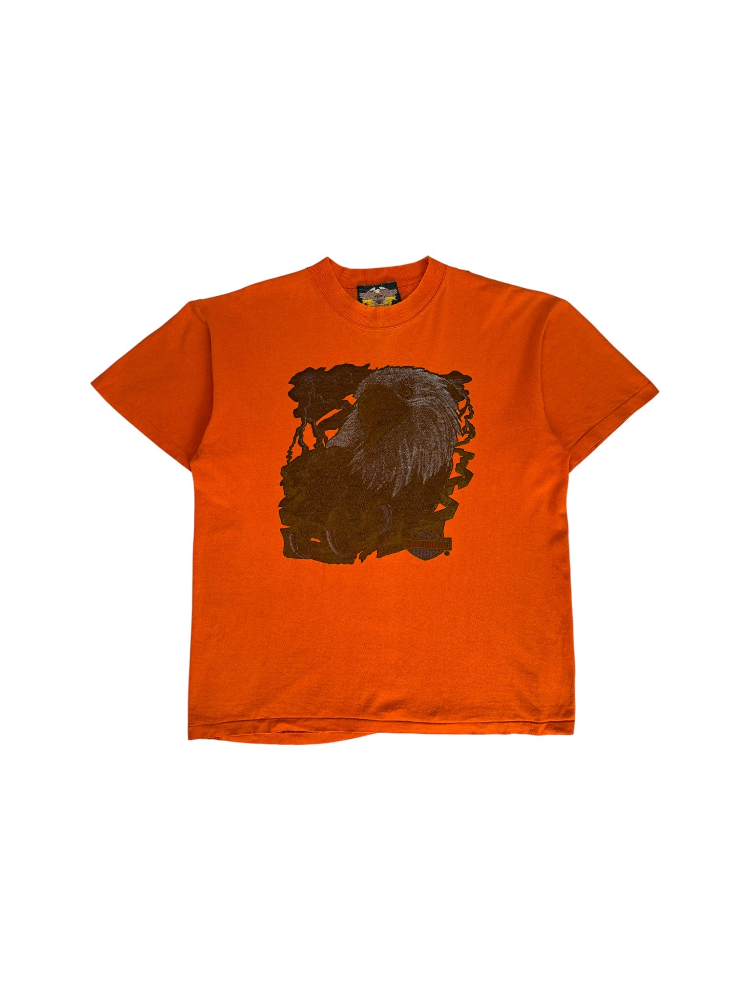 90s Harley Davidson Shirt Eagle Single Stitch Trashed Orange L-XL