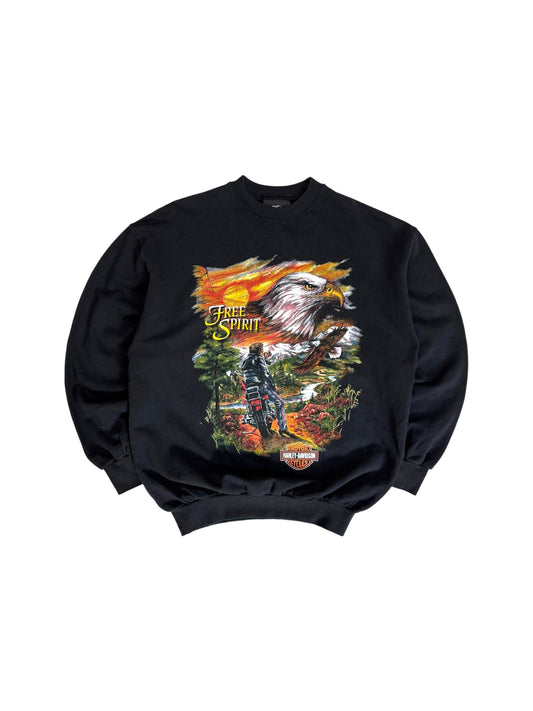 90s Harley Davidson Sweater "Free Spirit" Made In USA Schwarz M