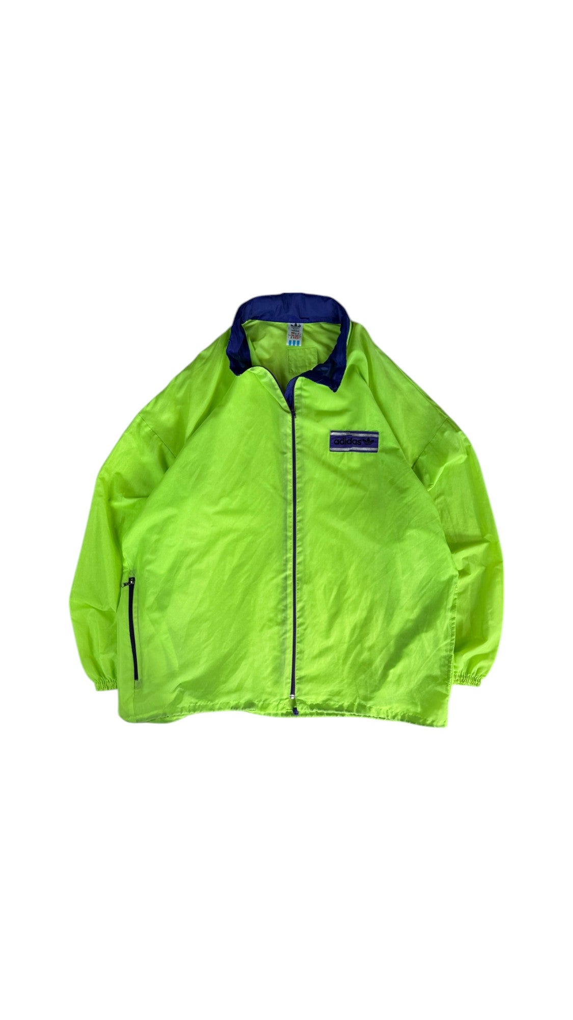 Vintage Adidas Windbreaker 80s Nylon Kapuze im Kragen Grün Lila D9 XL-XXL