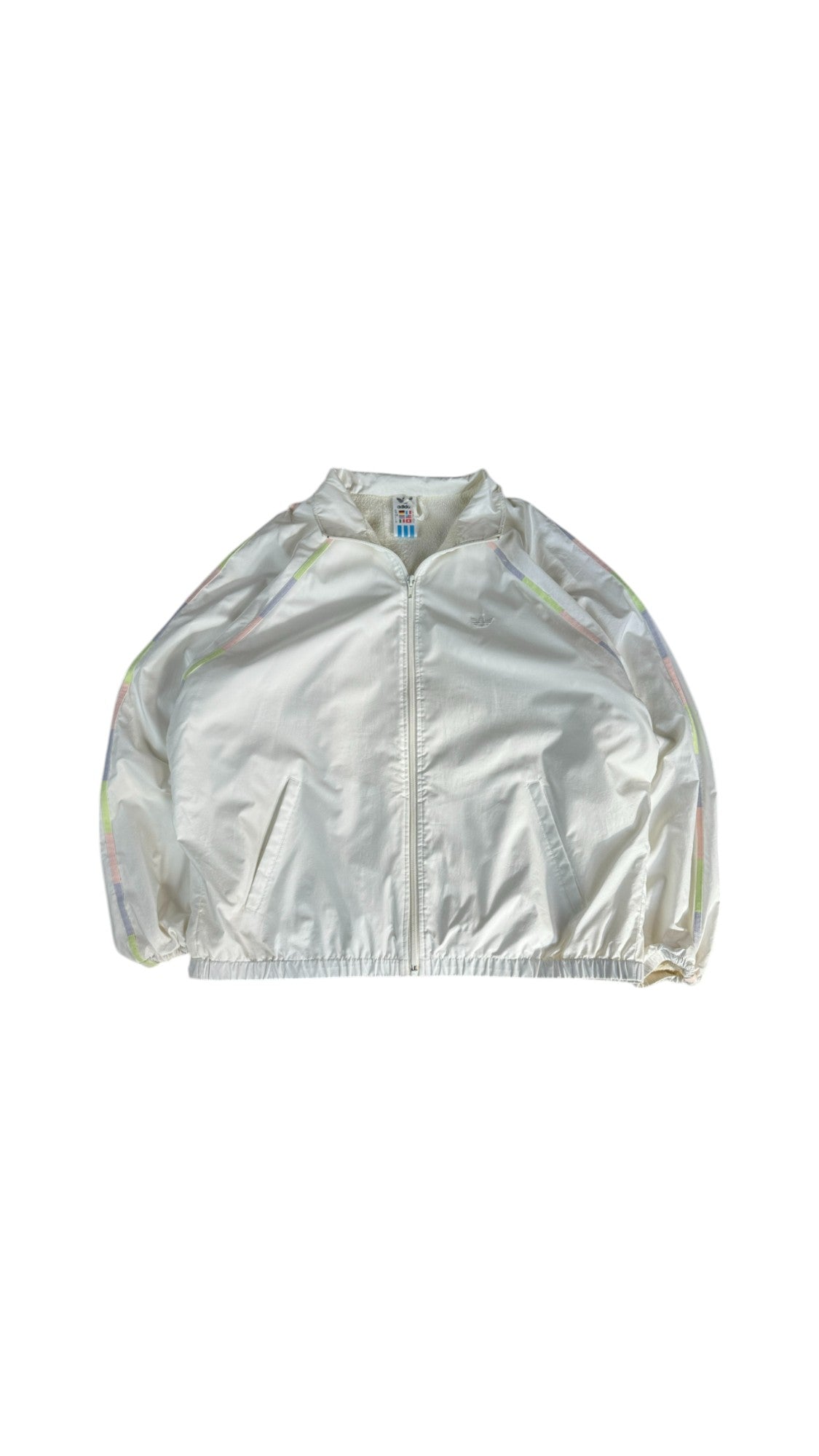 Vintage Adidas Sportjacke 80s Damen Made In West-Germany Bunte Akzente Weiß D42 M-L