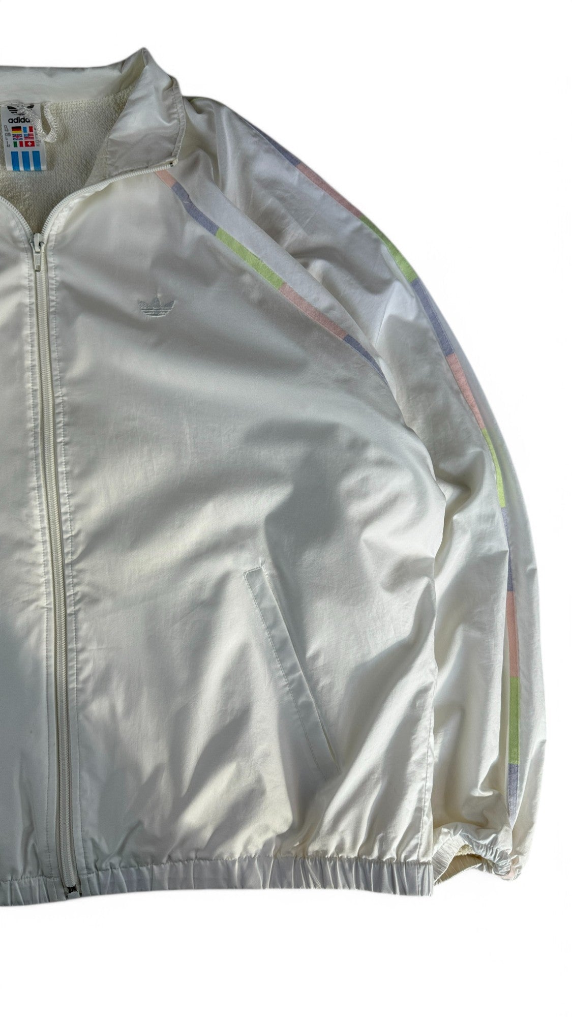 Vintage Adidas Sportjacke 80s Damen Made In West-Germany Bunte Akzente Weiß D42 M-L