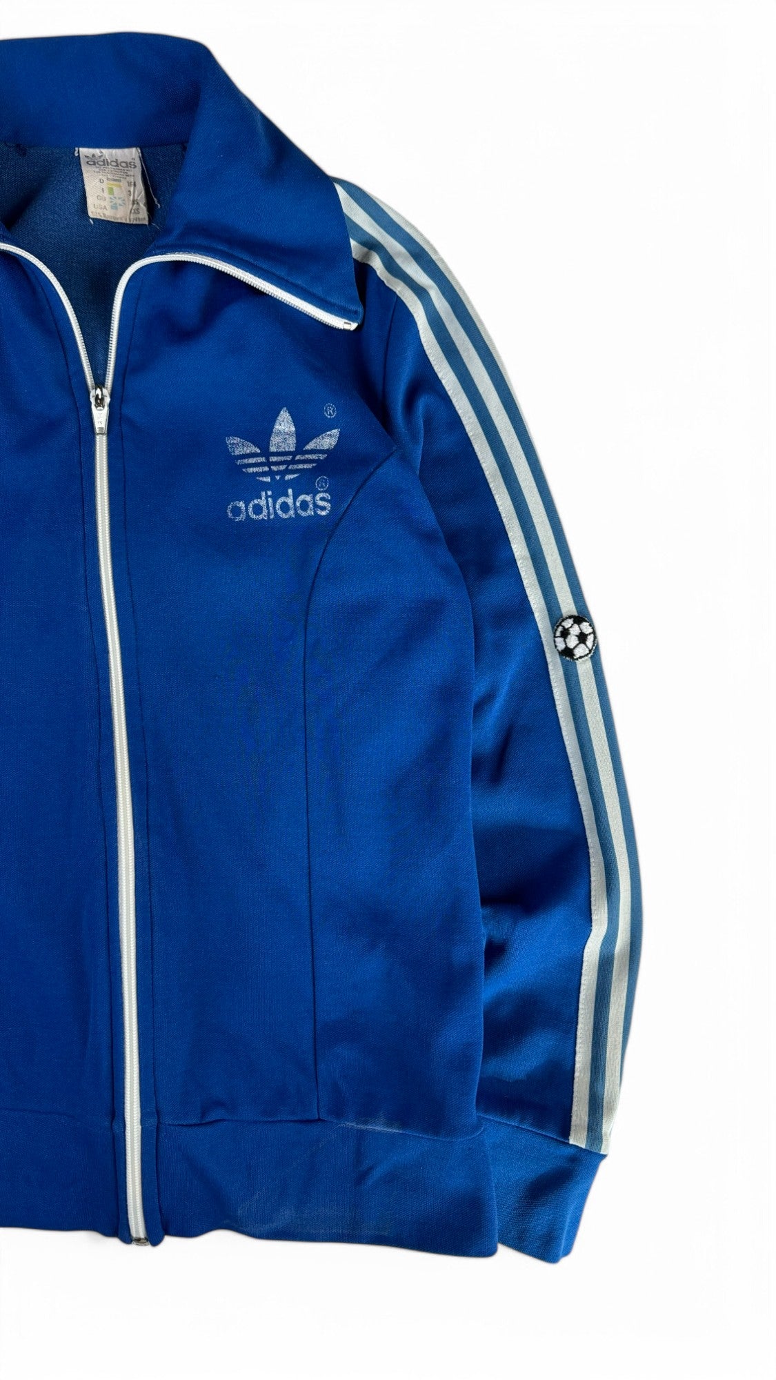 Vintage Adidas Sportjacke Early 80s "TSV Bordenau" Fußball Patch Made In Hong Kong Blau Weiß D164 XXS