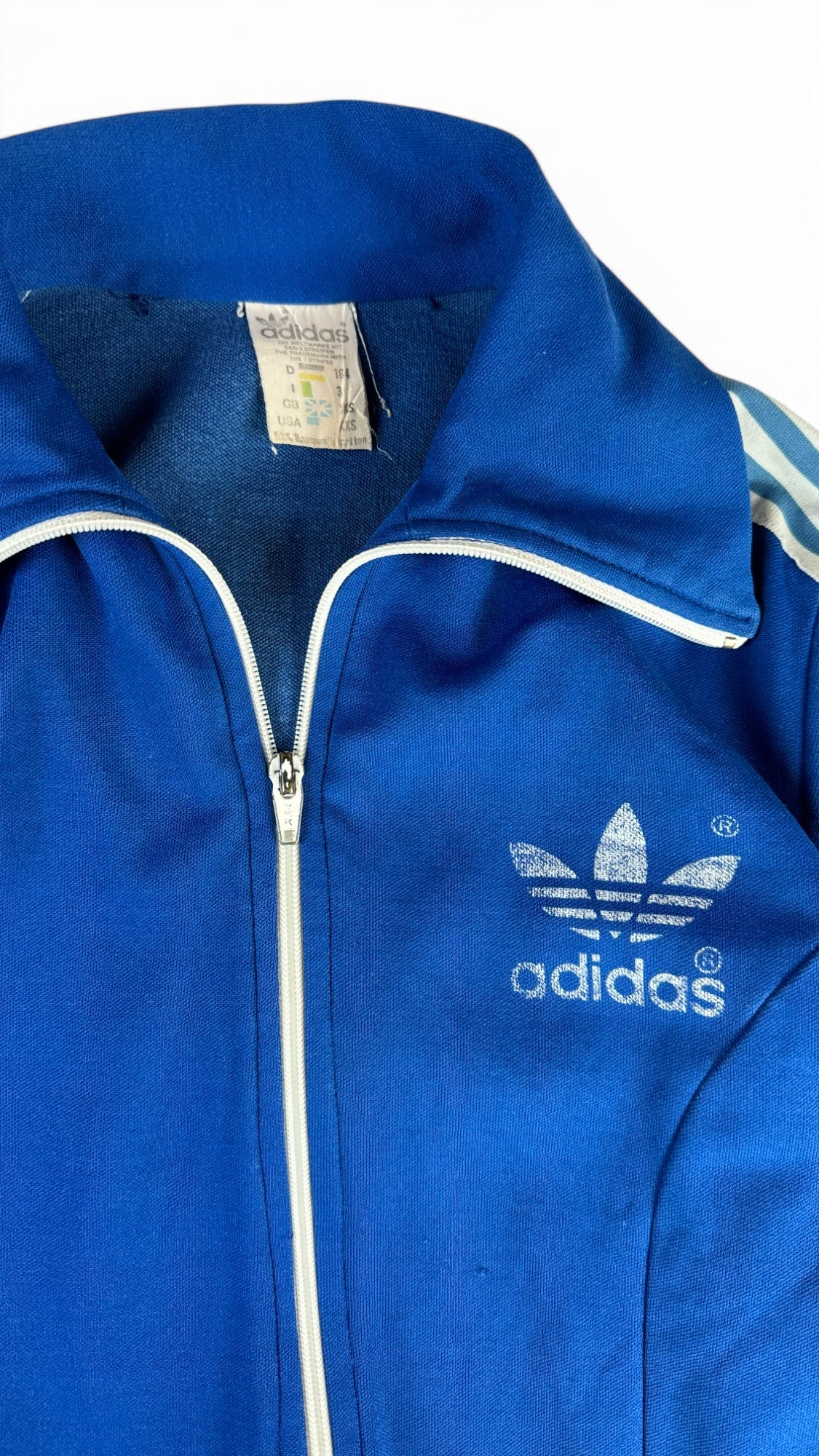 Vintage Adidas Sportjacke Early 80s "TSV Bordenau" Fußball Patch Made In Hong Kong Blau Weiß D164 XXS