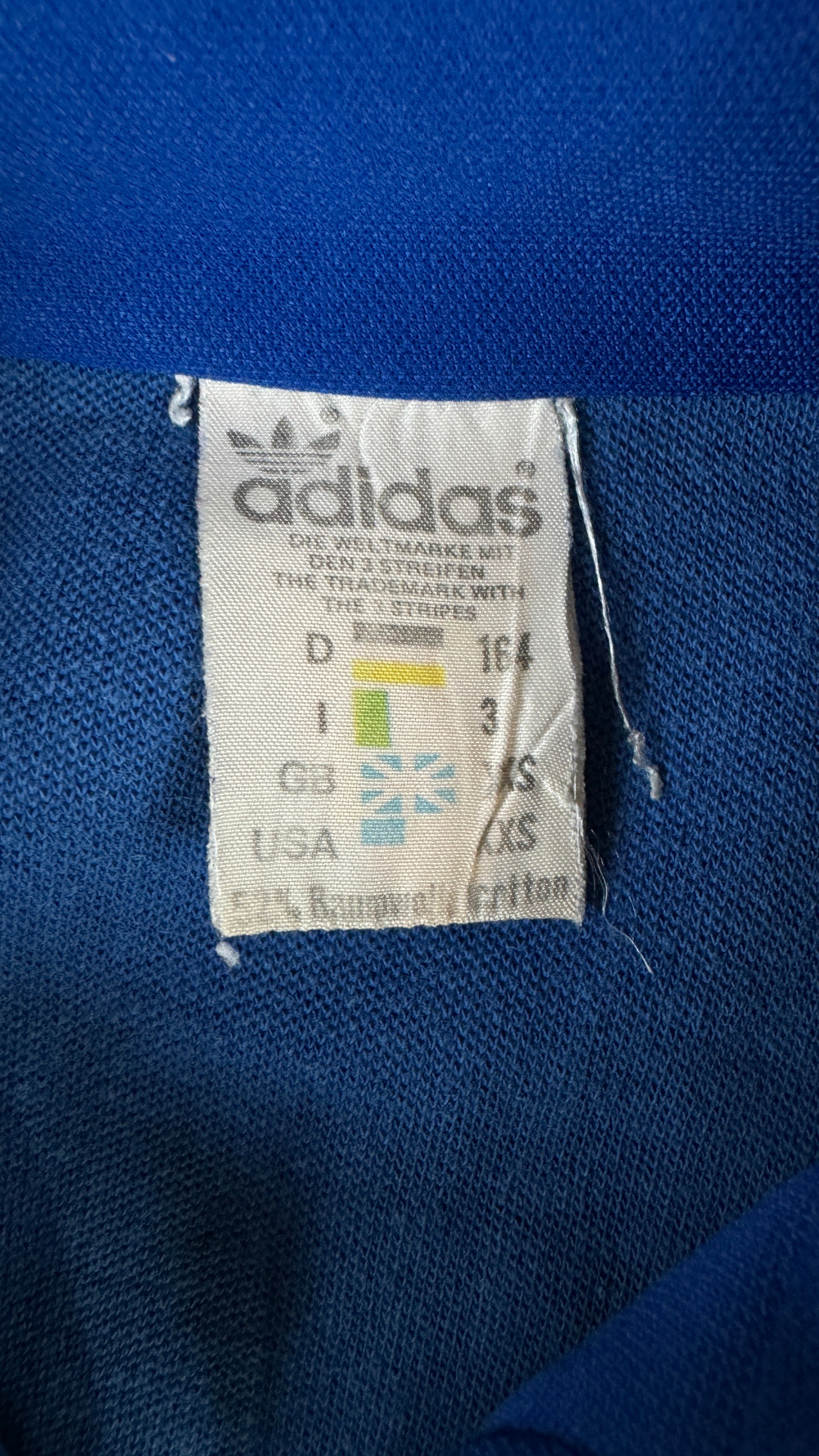 Vintage Adidas Sportjacke Early 80s "TSV Bordenau" Fußball Patch Made In Hong Kong Blau Weiß D164 XXS