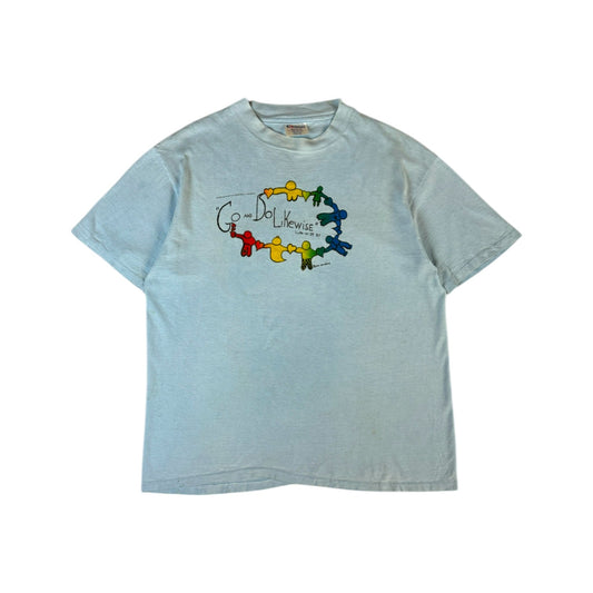 Vintage Hanes Shirt 1982 Good Samaritan Episcopal Church "go and do it likewise" Made In USA Single Stitch Blau L