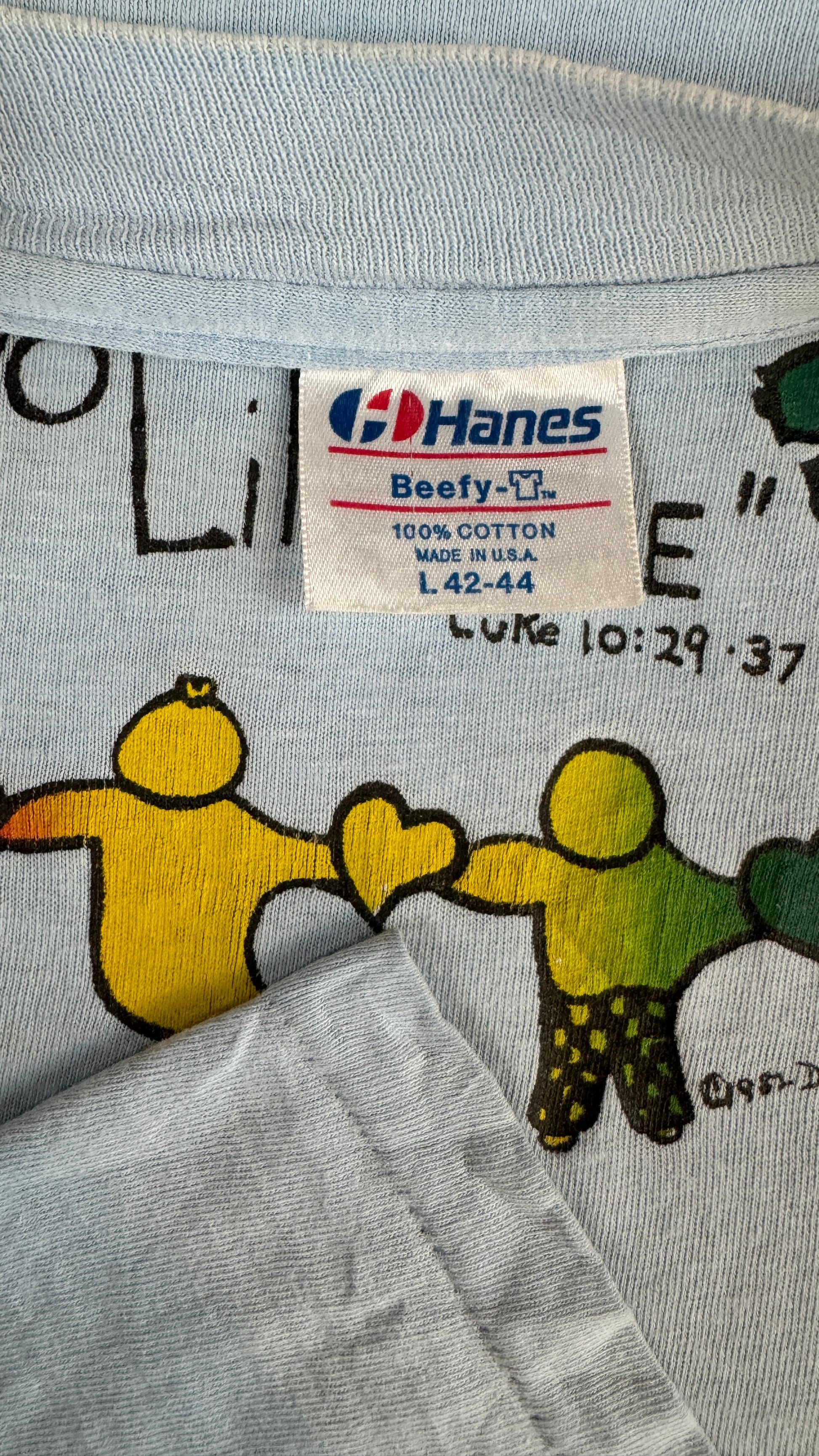 Vintage Hanes Shirt 1982 Good Samaritan Episcopal Church "go and do it likewise" Made In USA Single Stitch Blau L - RareRags