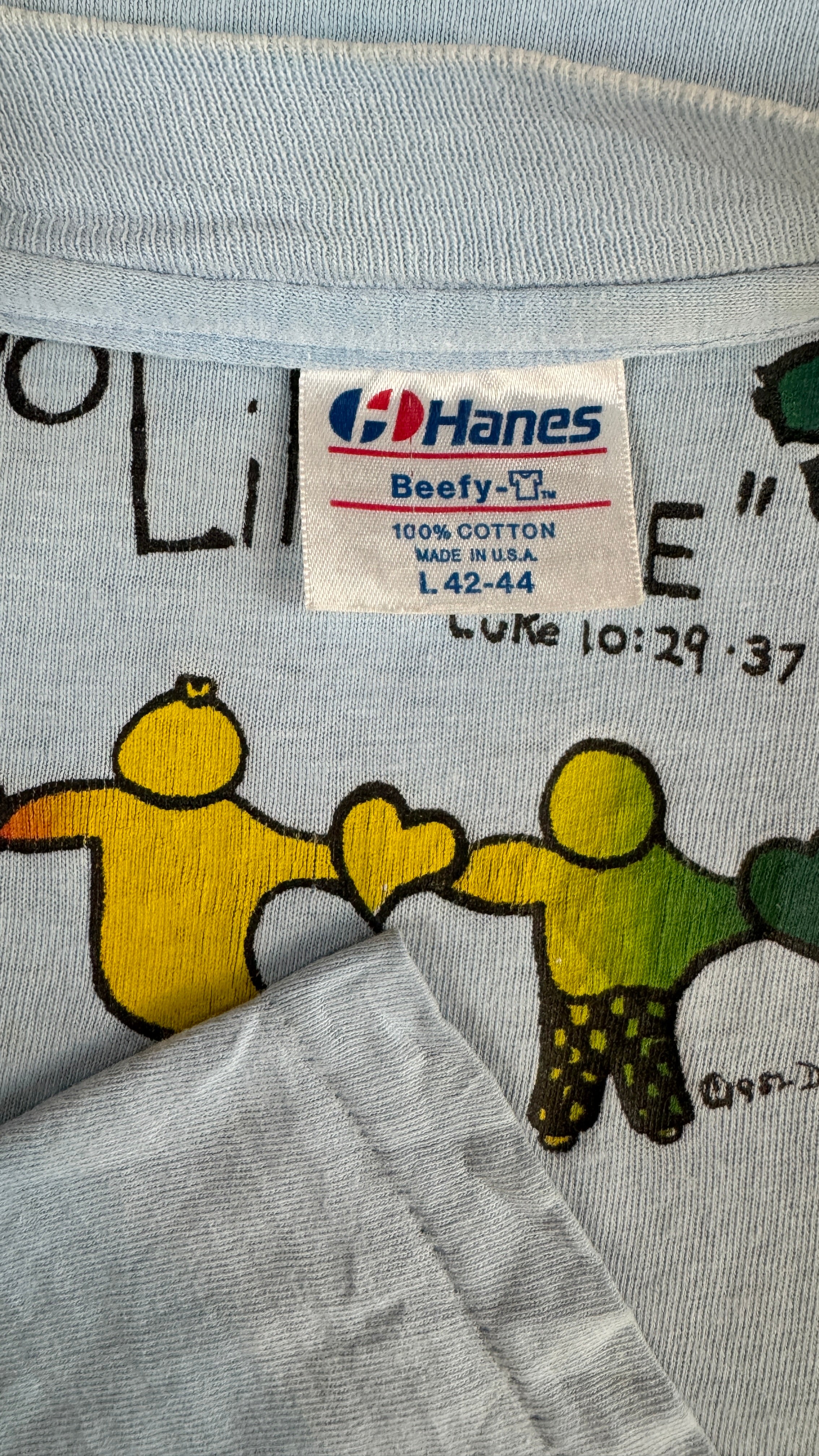 Vintage Hanes Shirt 1982 Good Samaritan Episcopal Church "go and do it likewise" Made In USA Single Stitch Blau L - RareRags