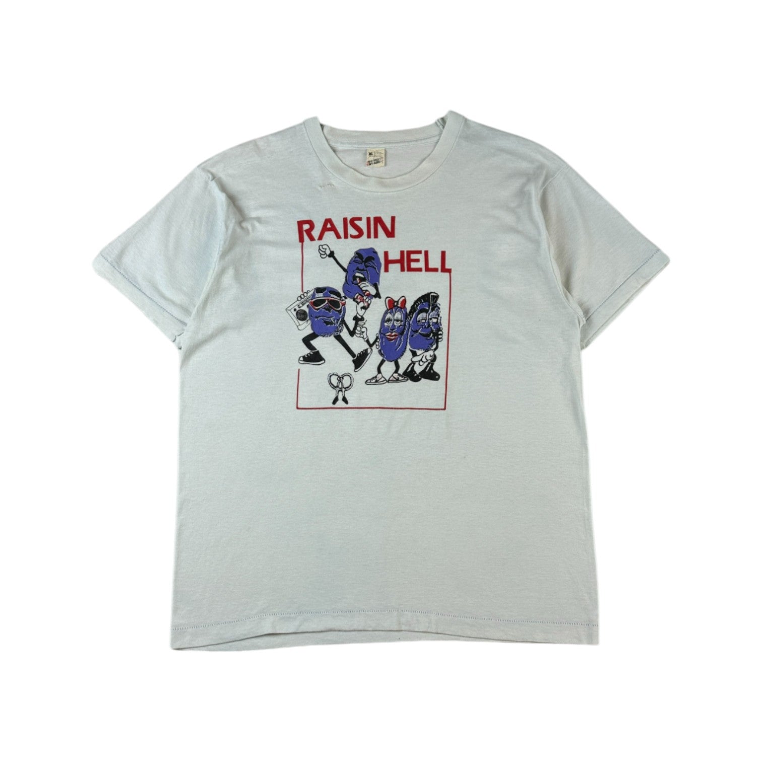 Vintage Screen Stars Shirt 80s California Raisins "Raisin Hell" Single Stitch Made In USA Weiß L-XL