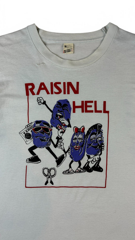 Vintage Screen Stars Shirt 80s California Raisins "Raisin Hell" Single Stitch Made In USA Weiß L-XL