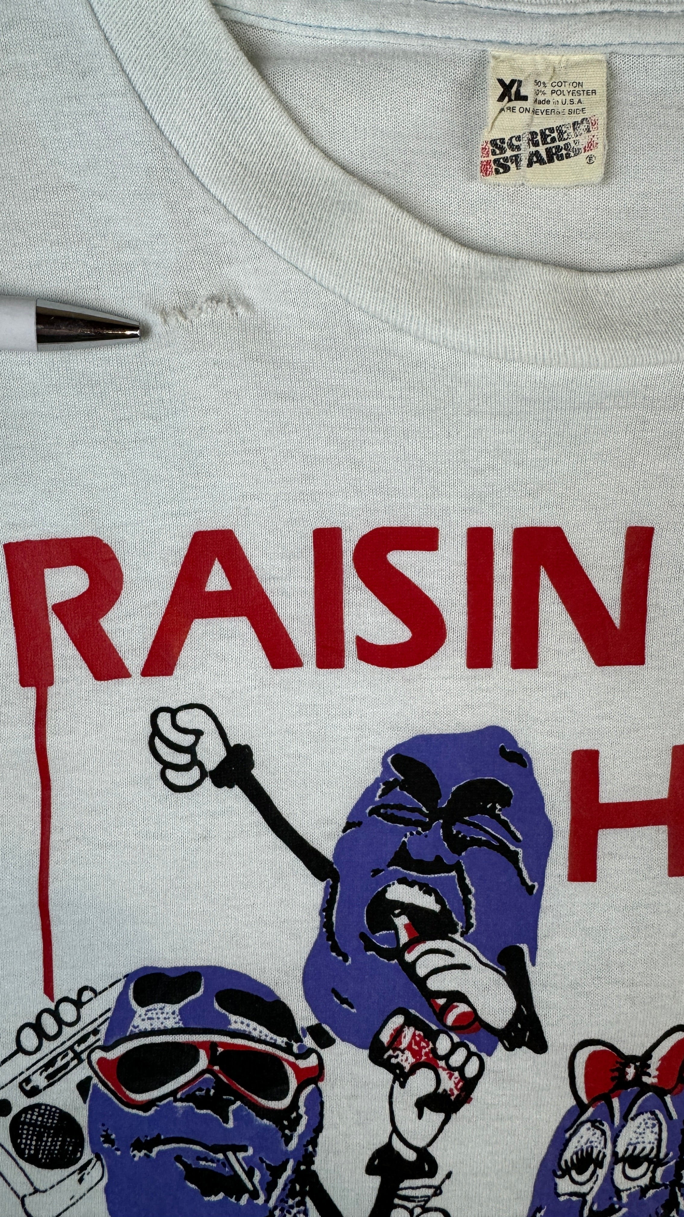 Vintage Screen Stars Shirt 80s California Raisins "Raisin Hell" Single Stitch Made In USA Weiß L-XL
