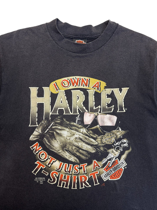 1991 Harley Davidson Shirt 3D Emblem "I own a Harley not just a shirt" Single Stitch Made In USA, L