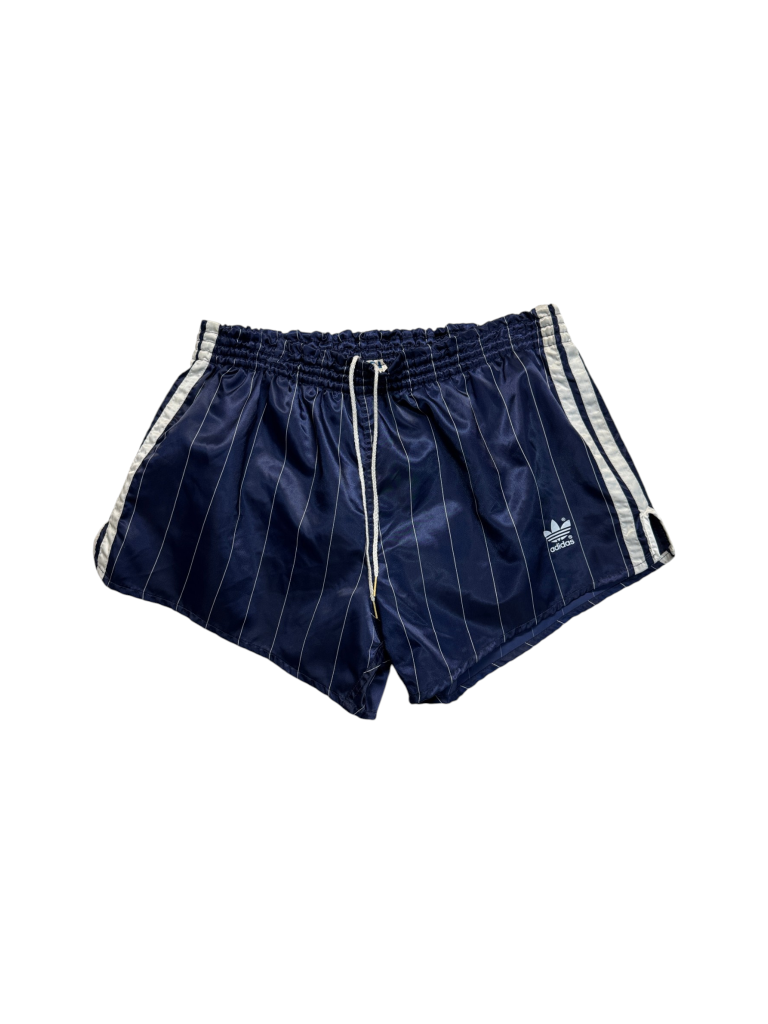 80s Adidas Shorts Nylon Glanz Sprinter "Santiago" Gestreift Made In West Germany Dunkelblau - RareRags