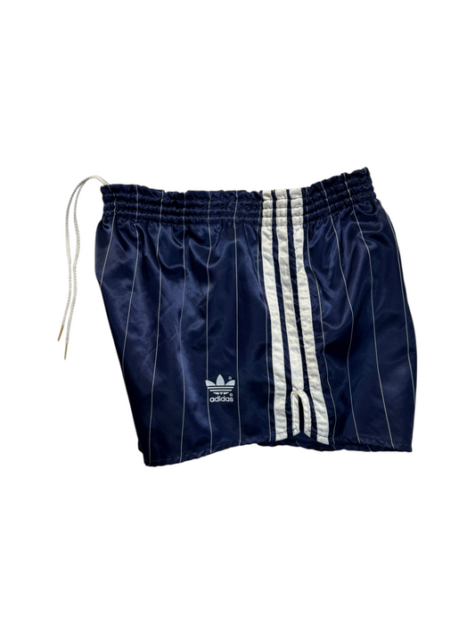 80s Adidas Shorts Nylon Glanz Sprinter "Santiago" Gestreift Made In West Germany Dunkelblau - RareRags