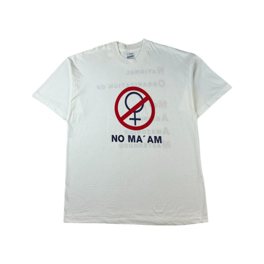 Vintage Screen Stars Shirt 90s "NO MA'AM- National Organization of Men Against Amazonian Masterhood" Single Stitch Weiß XL