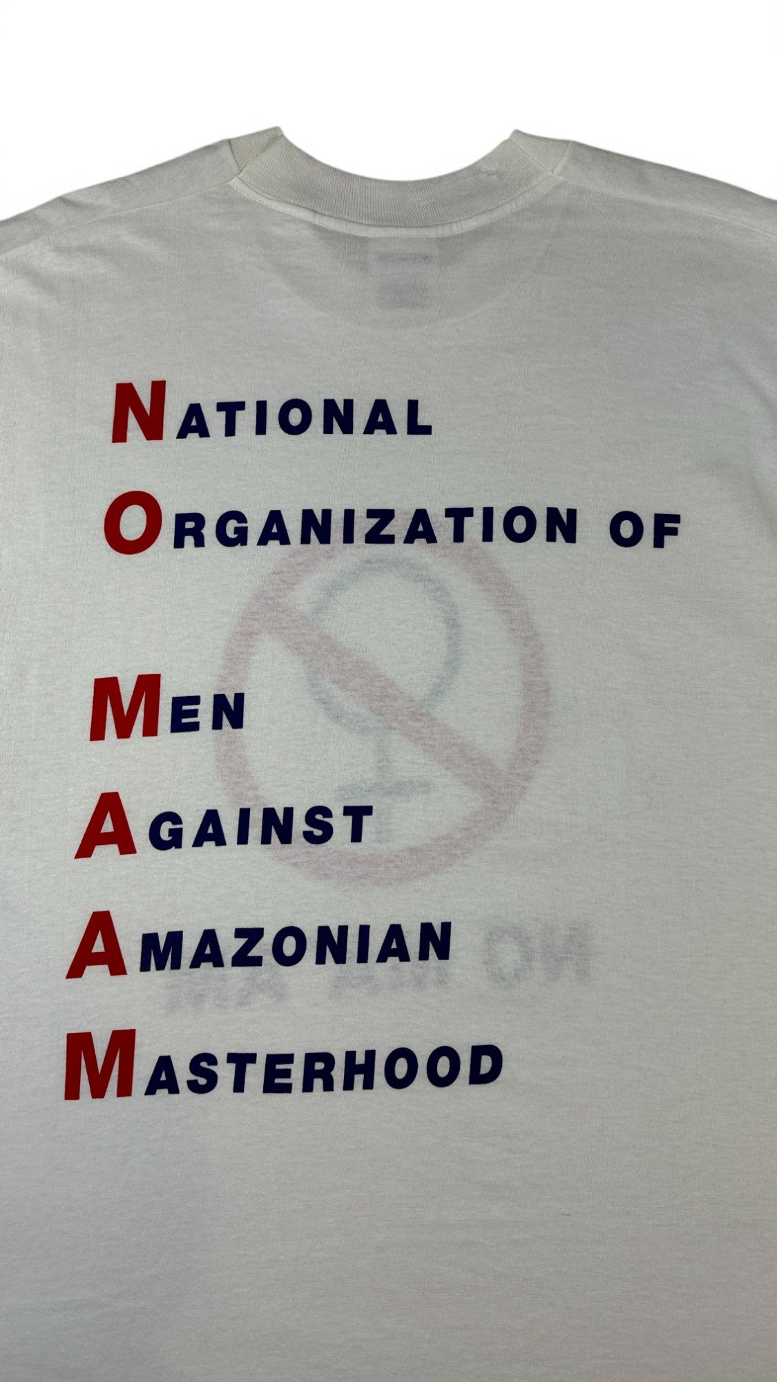 Vintage Screen Stars Shirt 90s "NO MA'AM- National Organization of Men Against Amazonian Masterhood" Single Stitch Weiß XL - RareRags