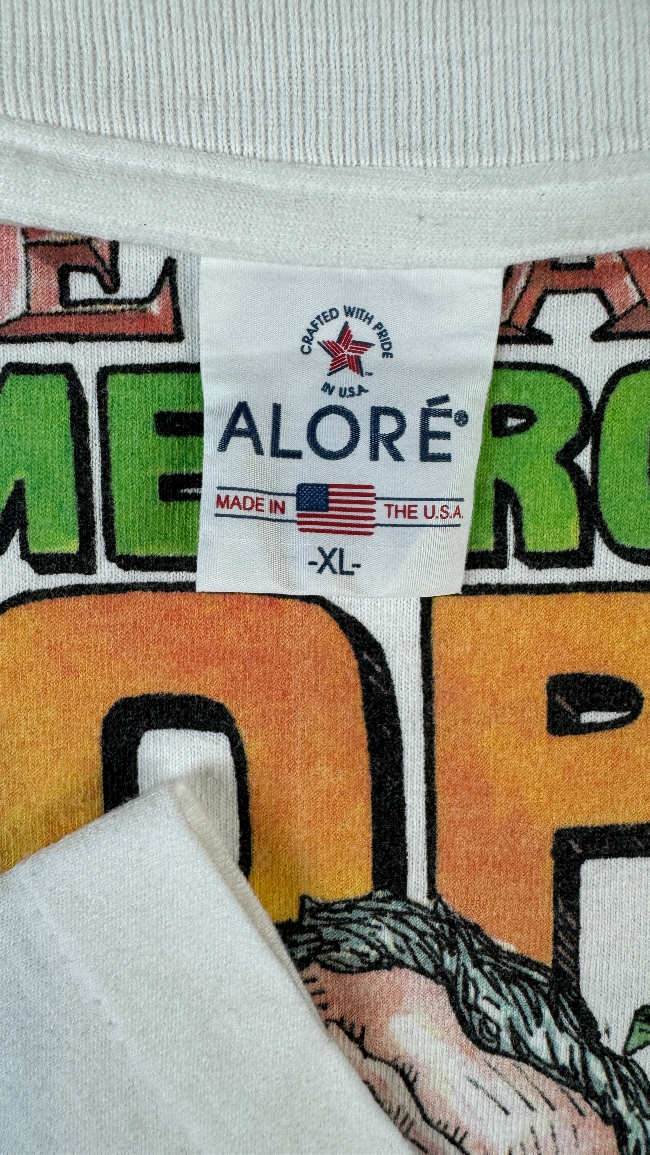 Vintage Alore Shirt 2001 politische Satire George W. Bush "Texas Homegrown Dope-Bushleague" Single Stitch Made In USA Weiß XL