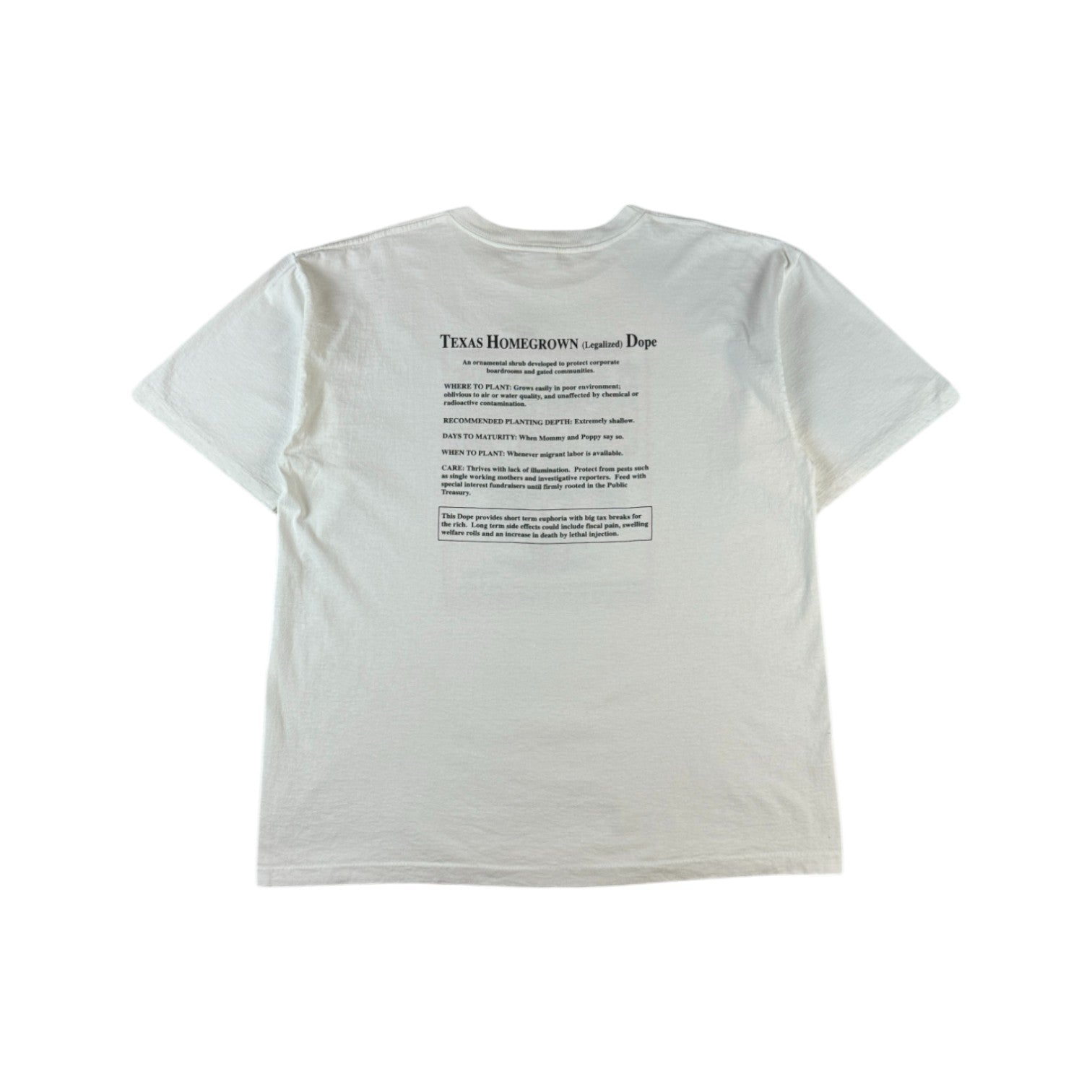 Vintage Alore Shirt 2001 politische Satire George W. Bush "Texas Homegrown Dope-Bushleague" Single Stitch Made In USA Weiß XL