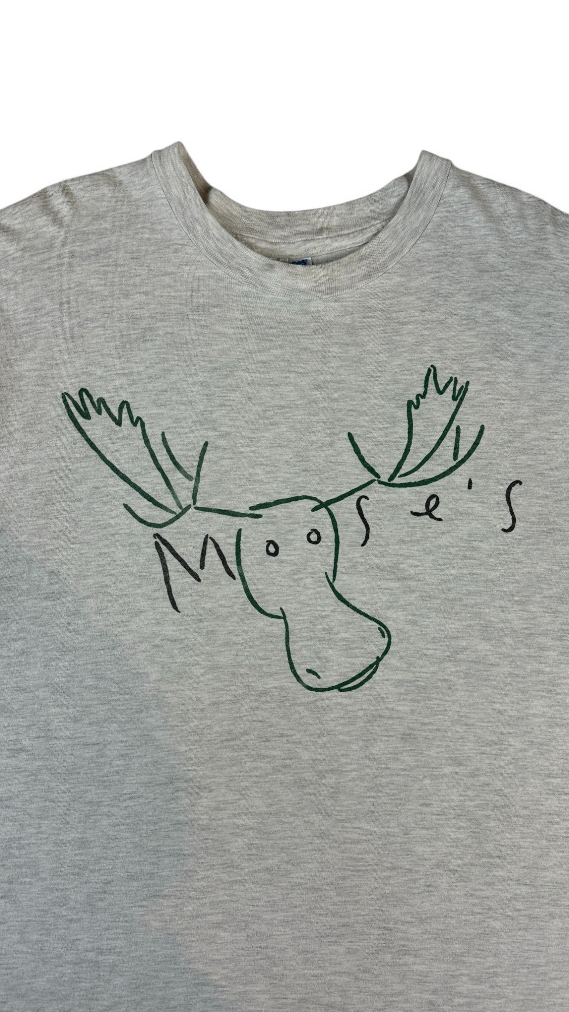 Vintage Hanes Shirt 90s "Moose's" Elch Sketch Single Stitch Made In USA Grau XL - RareRags
