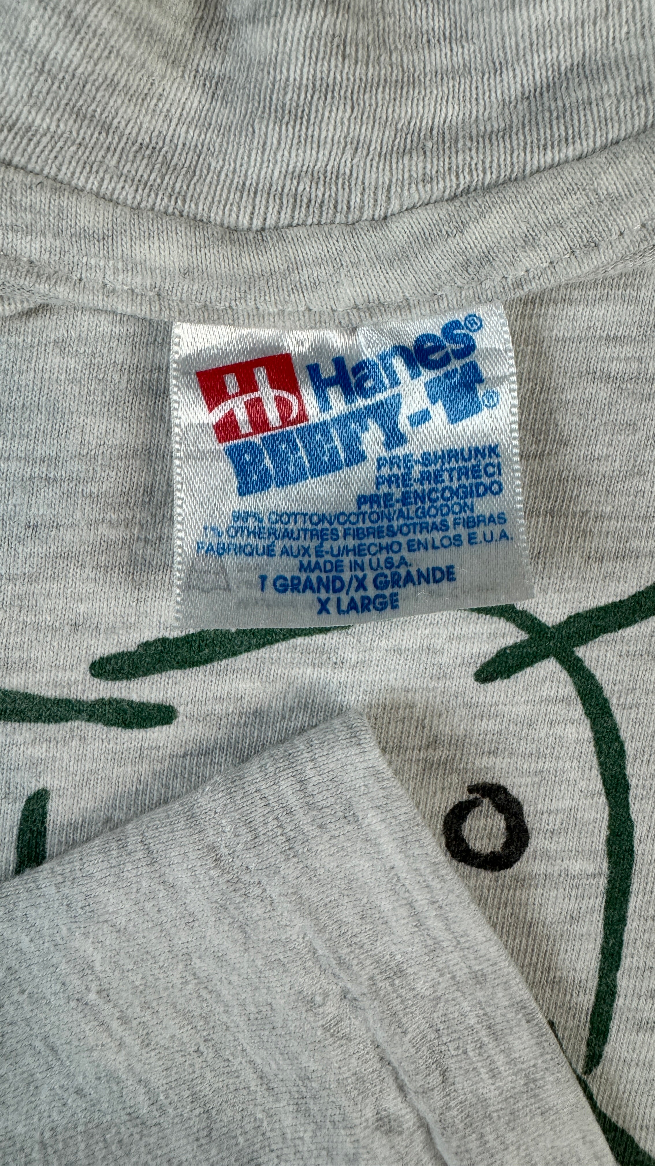 Vintage Hanes Shirt 90s "Moose's" Elch Sketch Single Stitch Made In USA Grau XL - RareRags