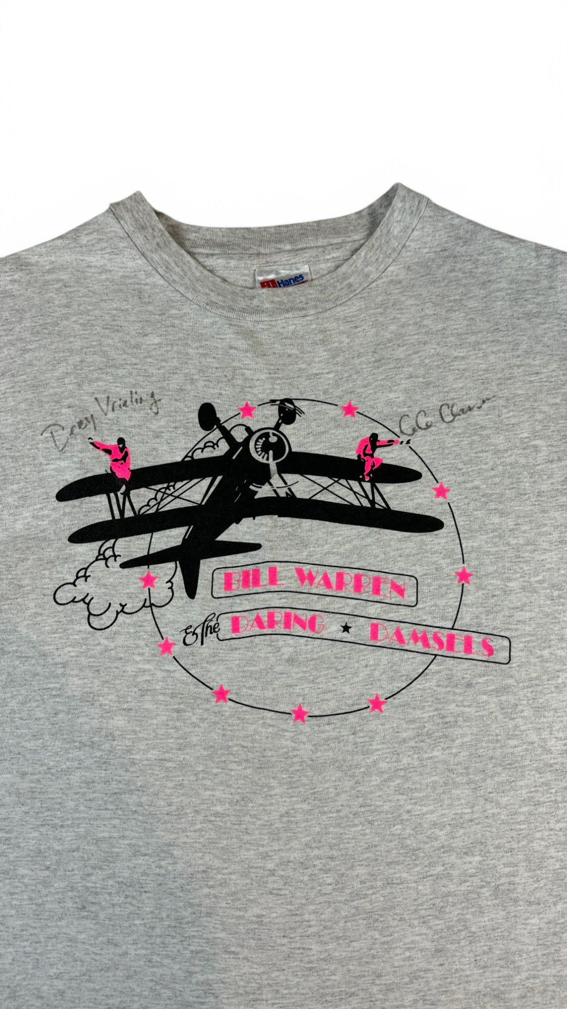 Vintage Hanes Shirt 90s Bill Warren & The Daring Damsels Mit Unterschriften Made In USA Single Stitch Grau L
