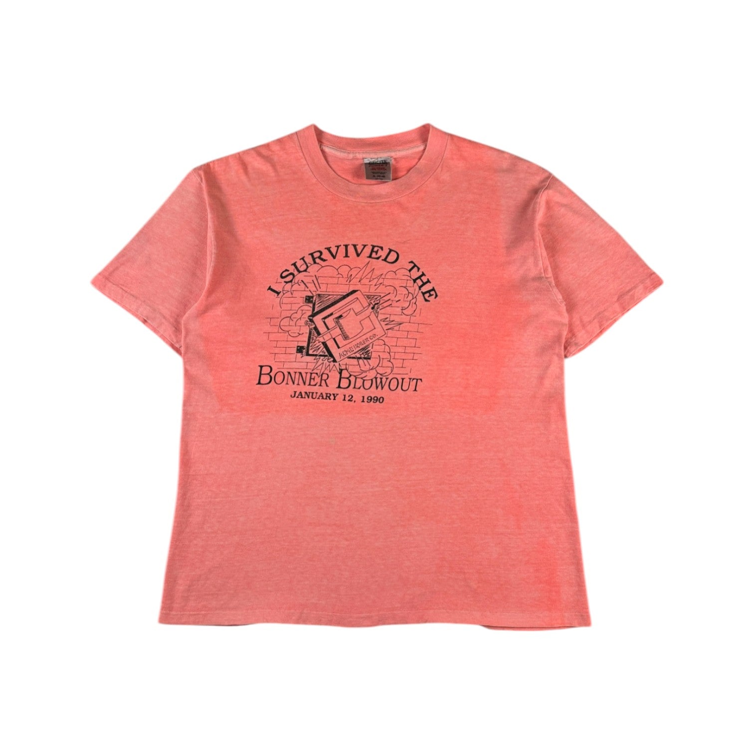 Vintage Oneita Shirt 1990 "Bonner Blowout 1990" Single Stitch Made In USA Hellrot XL - RareRags