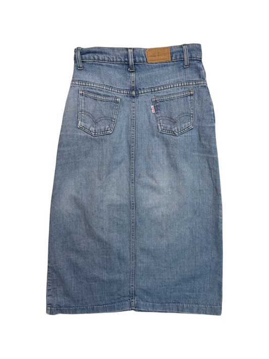 1977 Levi’s High Waist Denim Midi Rock White Tab Made In Belgium Blau
