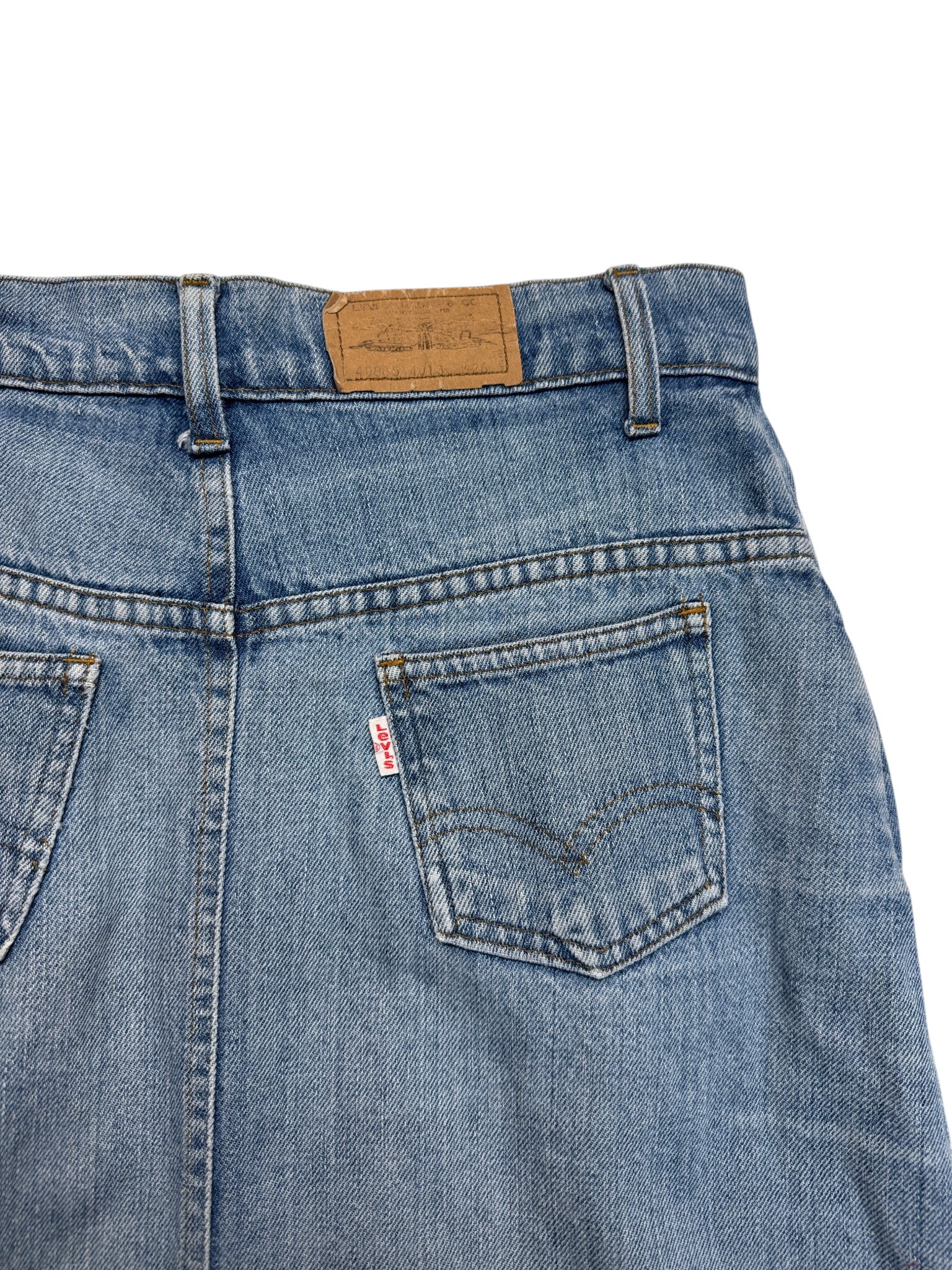 1977 Levi’s High Waist Denim Midi Rock White Tab Made In Belgium Blau