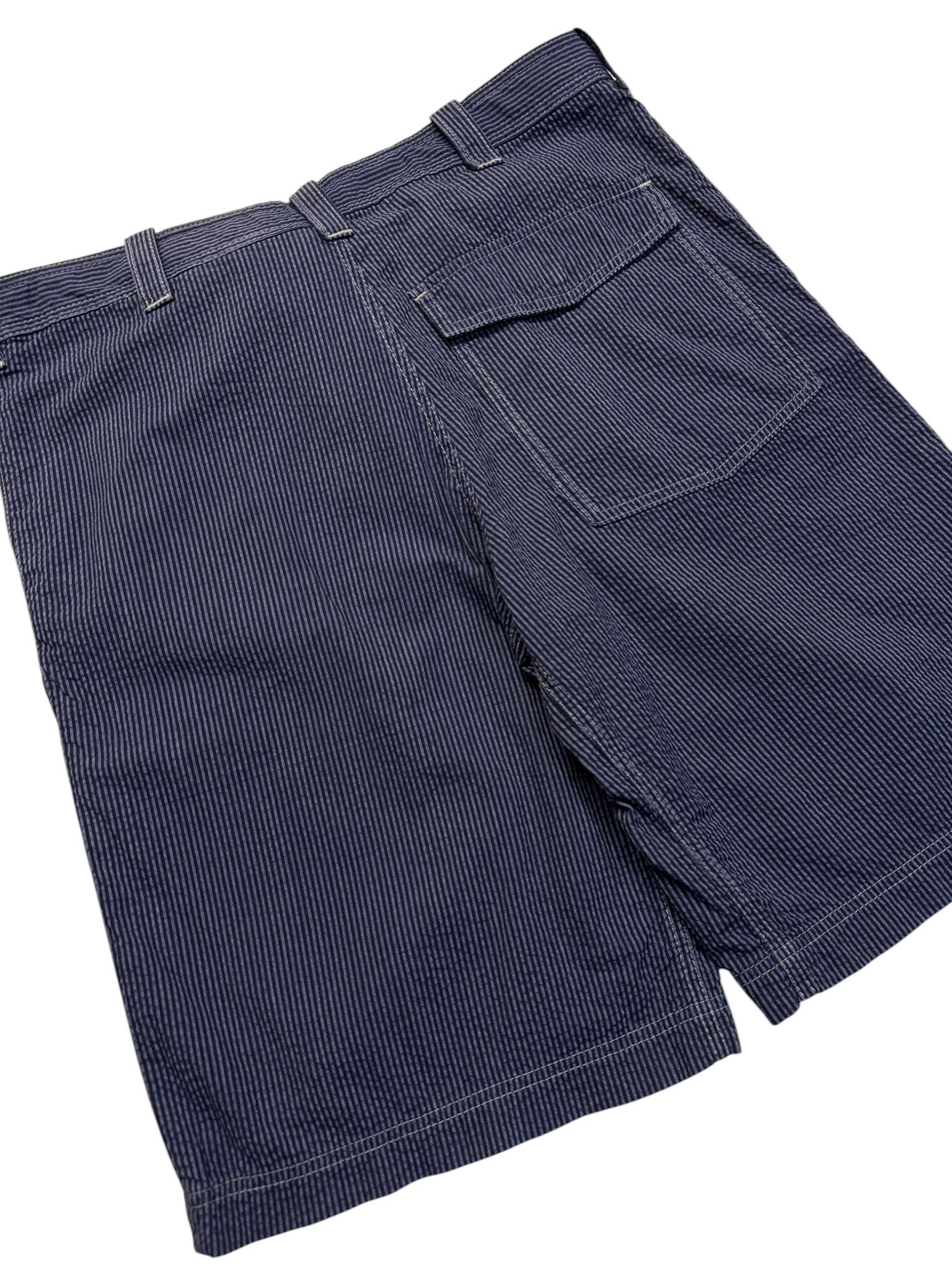 90s Armani Jeans Striped Seersucker Cargo Shorts Blau