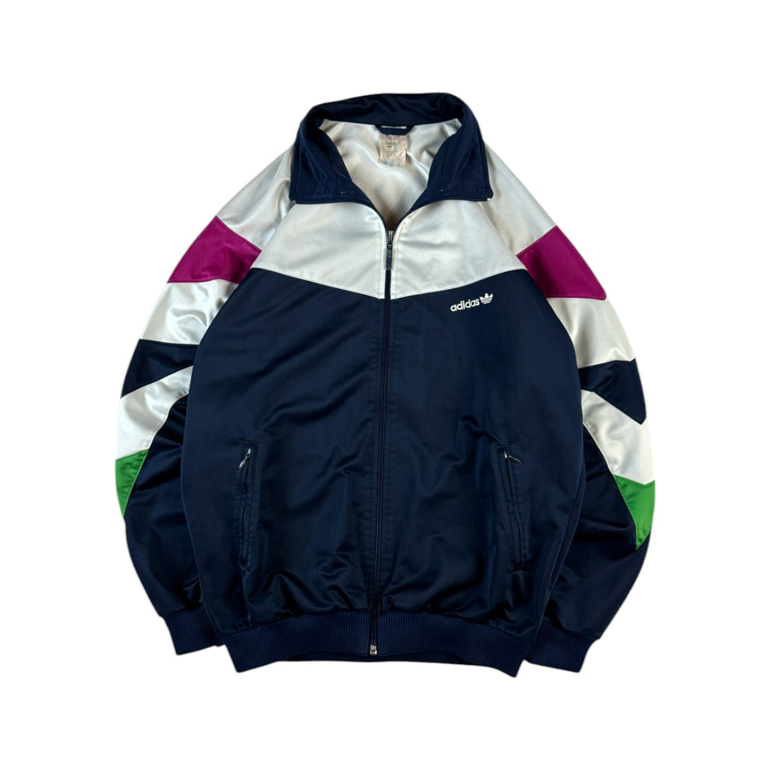 Vintage Adidas Sportjacke Late 80s Made In Singapore Weiß Dunkelblau D5 M