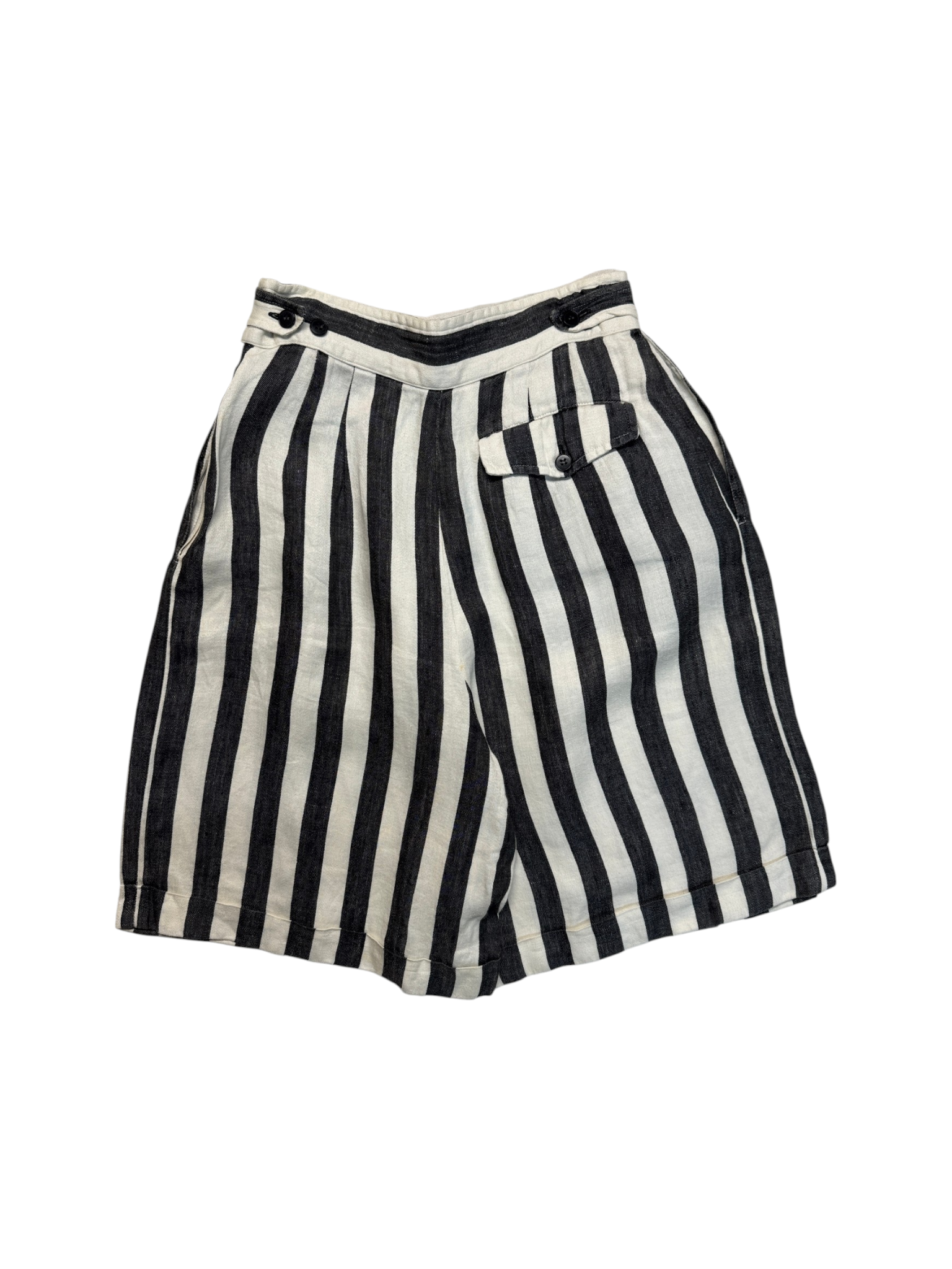 80s Kenzo Paris Damen Leinen Bermuda Shorts Schwarz Weiß