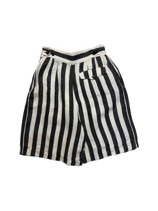 80s Kenzo Paris Damen Leinen Bermuda Shorts Schwarz Weiß