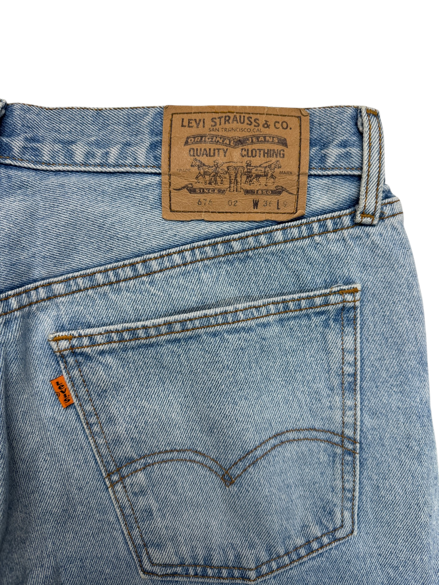 1995 Levis Denim Shorts 676 Orange Tab Hellblau