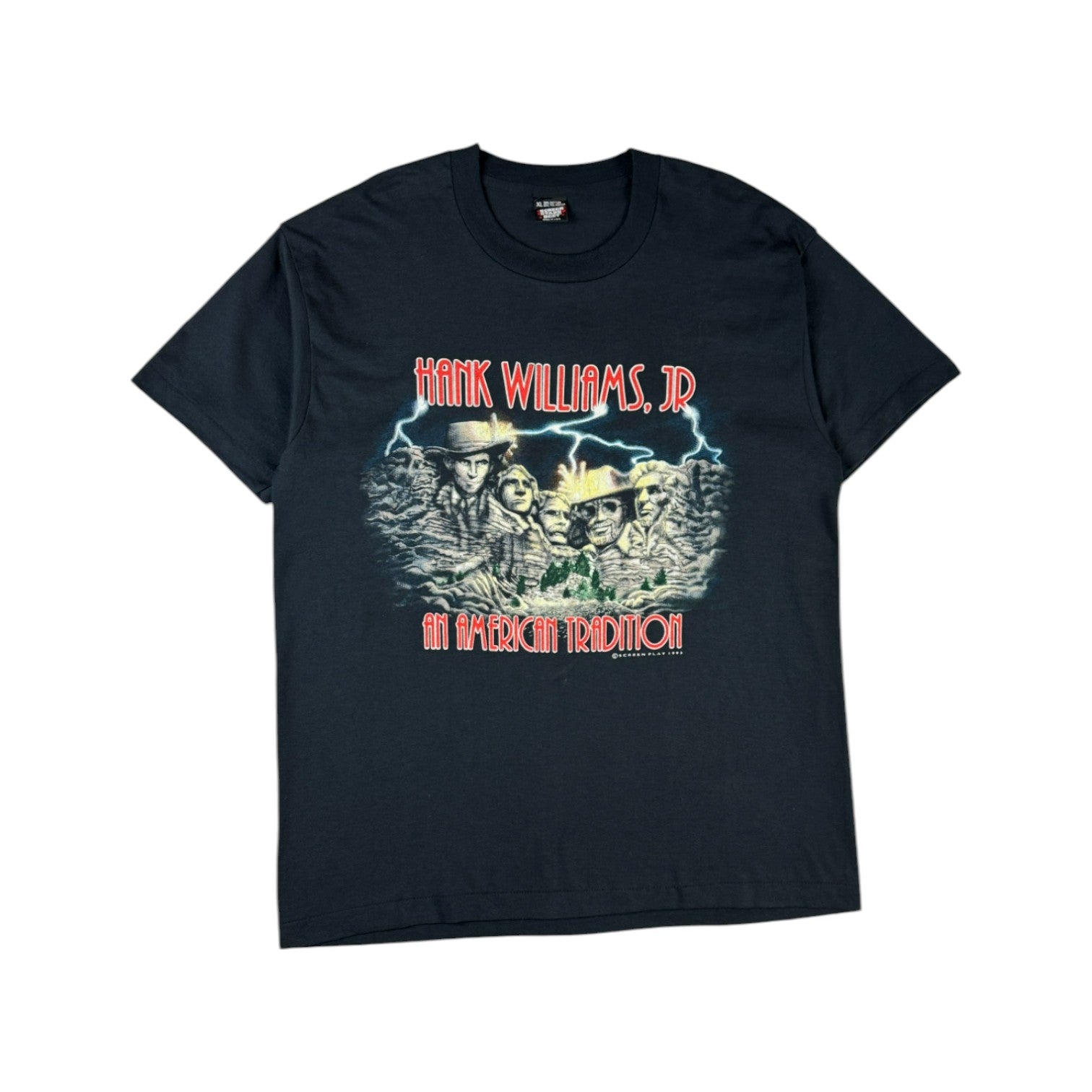 Vintage Screen Stars Shirt 1993 Hank Williams Jr. "An American Tradition" Tour Single Stitch Made In USA Schwarz XL