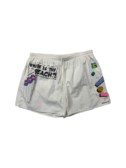 80s Adidas Badehose "Where is the beach?" Weiß