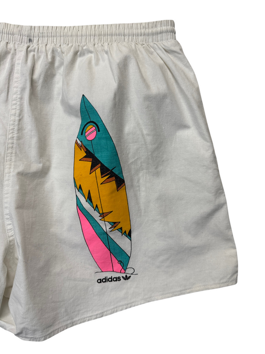 80s Adidas Badehose "Where is the beach?" Weiß