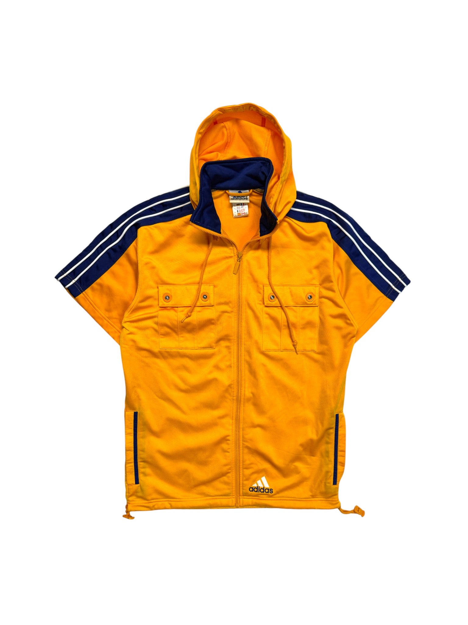 Late 90s Adidas-Salomon AG Basketball Warmup Jacke Abnehmbare Kapuze Gelb 176 M-L