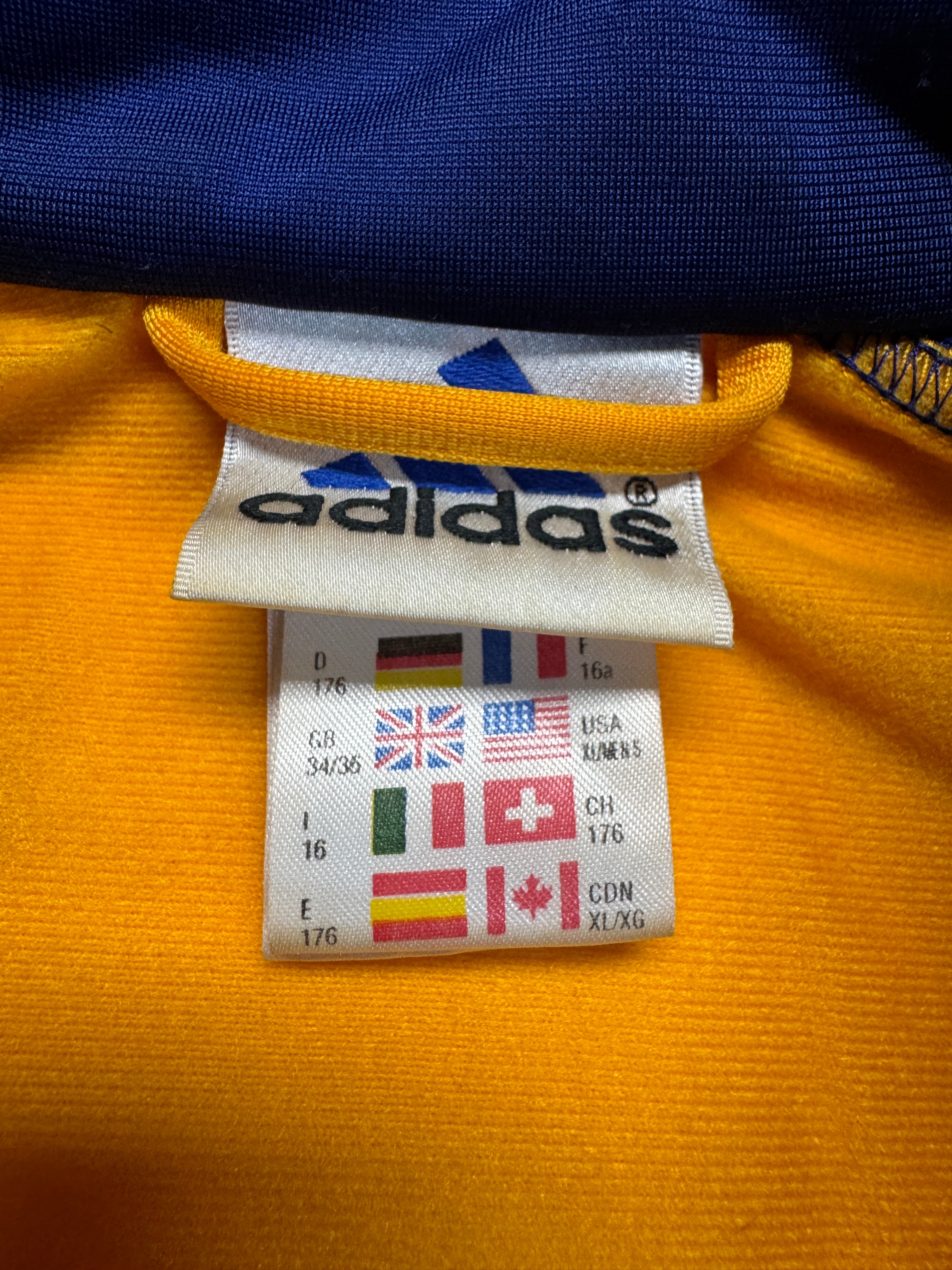 Late 90s Adidas-Salomon AG Basketball Warmup Jacke Abnehmbare Kapuze Gelb 176 M-L