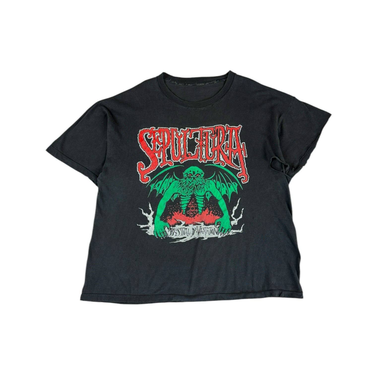 Vintage Bandshirt 1990 Sepultura "Bestial Devastation" Tour Trashed Schwarz M-L