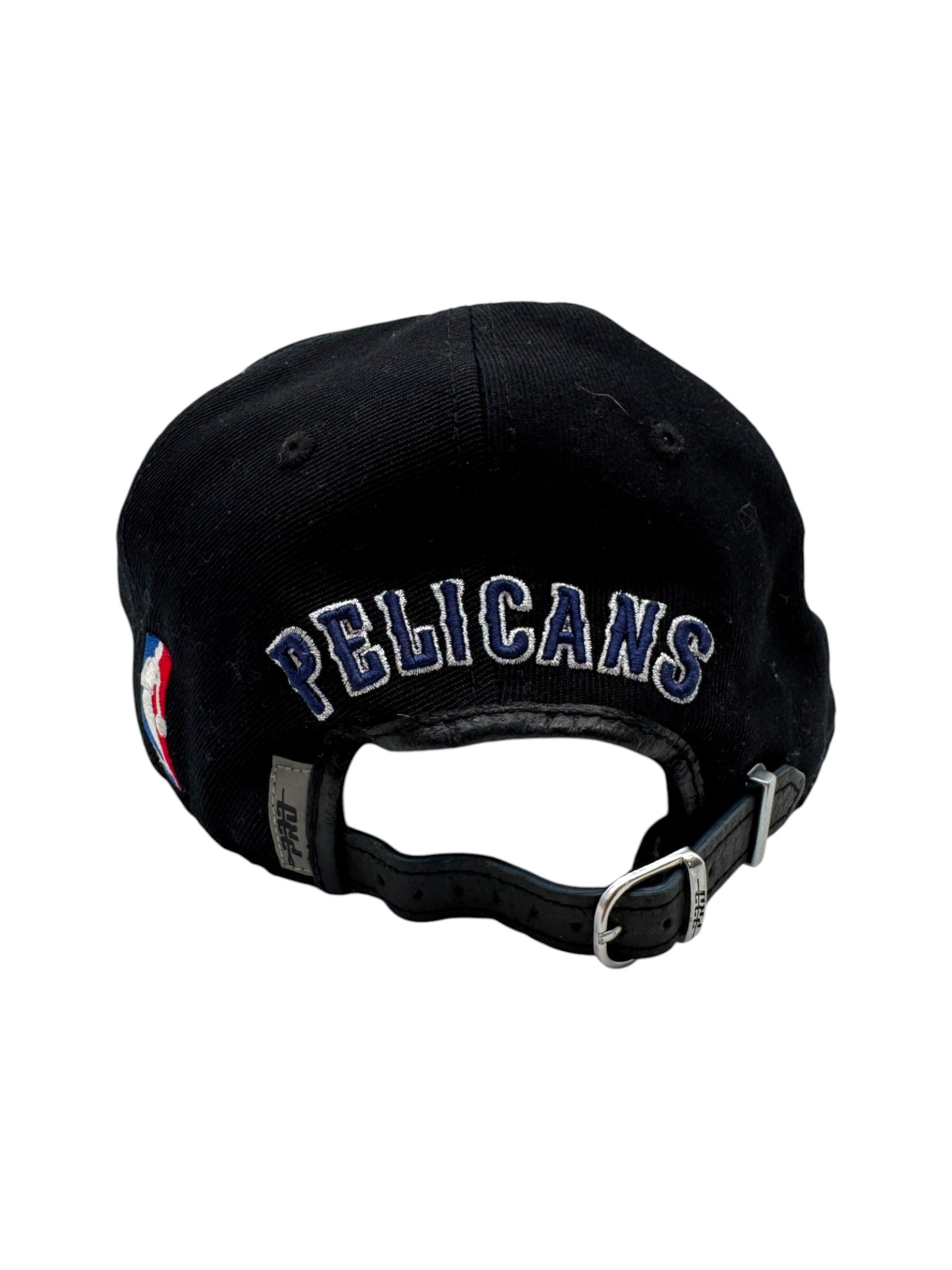 90s Pro Standard NBA Cap New Orleans Pelicans Leather Visor Pin Buckle Strapback Schwarz