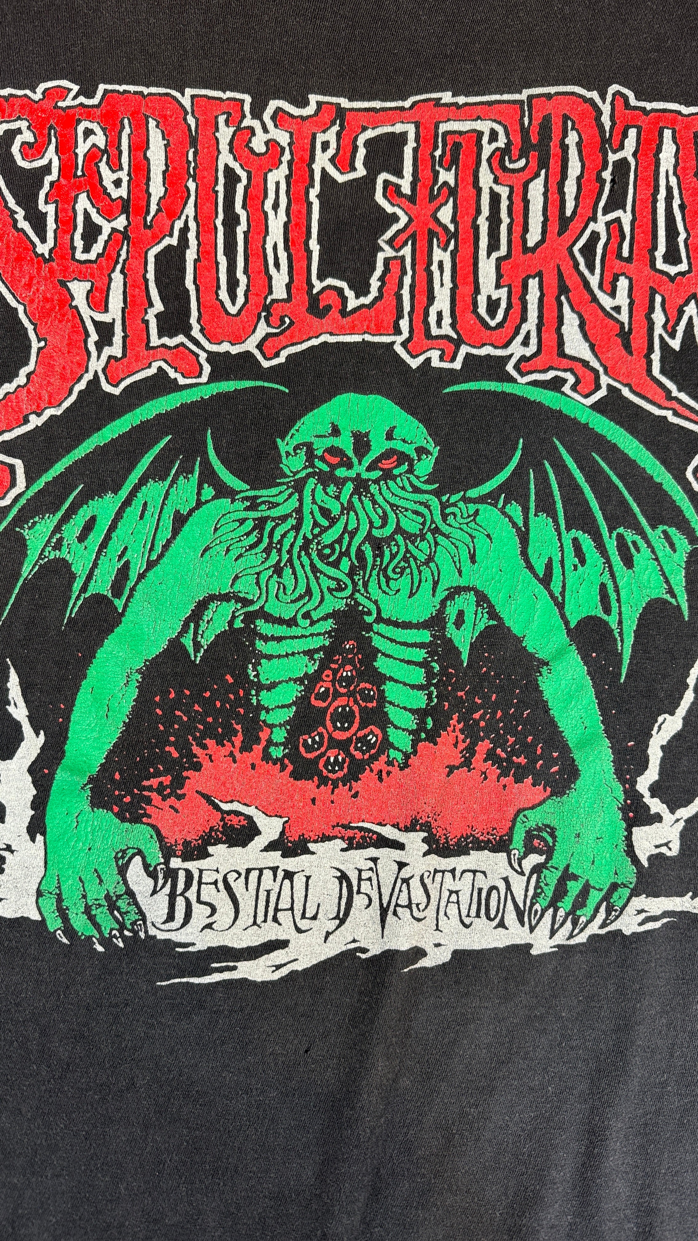 Vintage Bandshirt 1990 Sepultura "Bestial Devastation" Tour Trashed Schwarz M-L