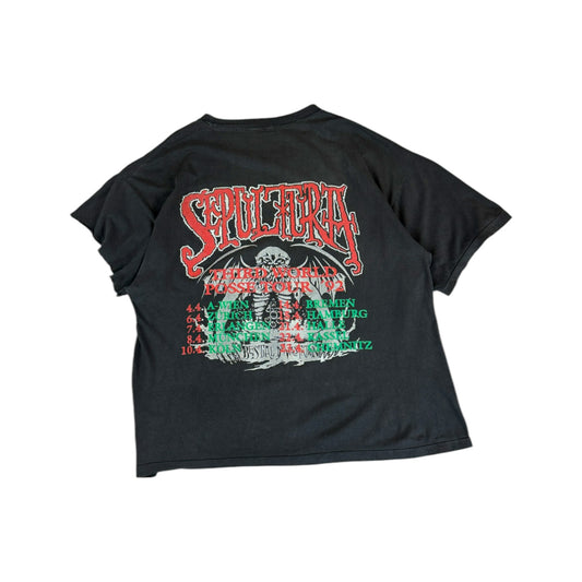 Vintage Bandshirt 1990 Sepultura "Bestial Devastation" Tour Trashed Schwarz M-L
