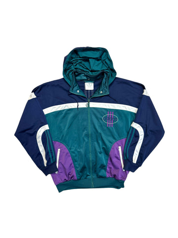 90s Adidas Sportjacke Abnehmbare Kapuze Grün Lila D7 L