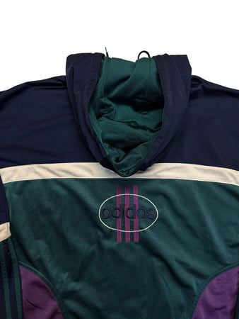 90s Adidas Sportjacke Abnehmbare Kapuze Grün Lila D7 L